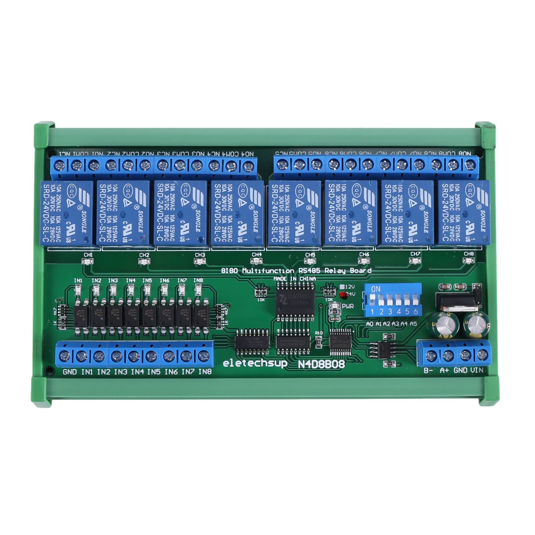 yoligan DC 24V 8 RS485 Relay Board Modbus RTU UART Remote Control Switch DIN35 Rail Box for PLC Automation Control
