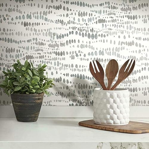RoomMates RMK11759RL Gray and White Dotted Line Peel and Stick Wallpaper