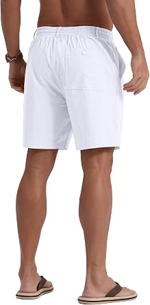 Sailwind Men's Linen Casual Shorts Elastic Waist Drawstring Summer Beach Shorts with Pockets