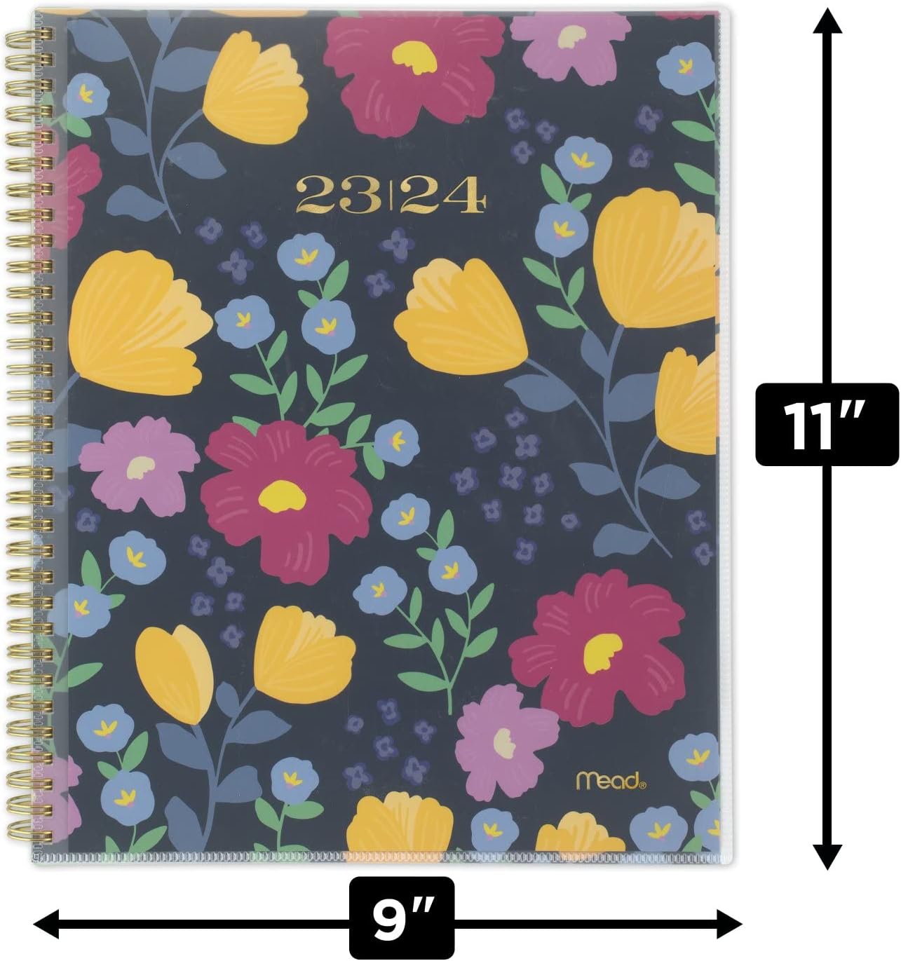 Mead 2023-2024 Academic Planner, Weekly & Monthly, 8-1/2" x 11", Large, Monthly Tabs, Pocket, Flexible Cover, Customizable, Caprice, Purple Floral (1319B-901A)