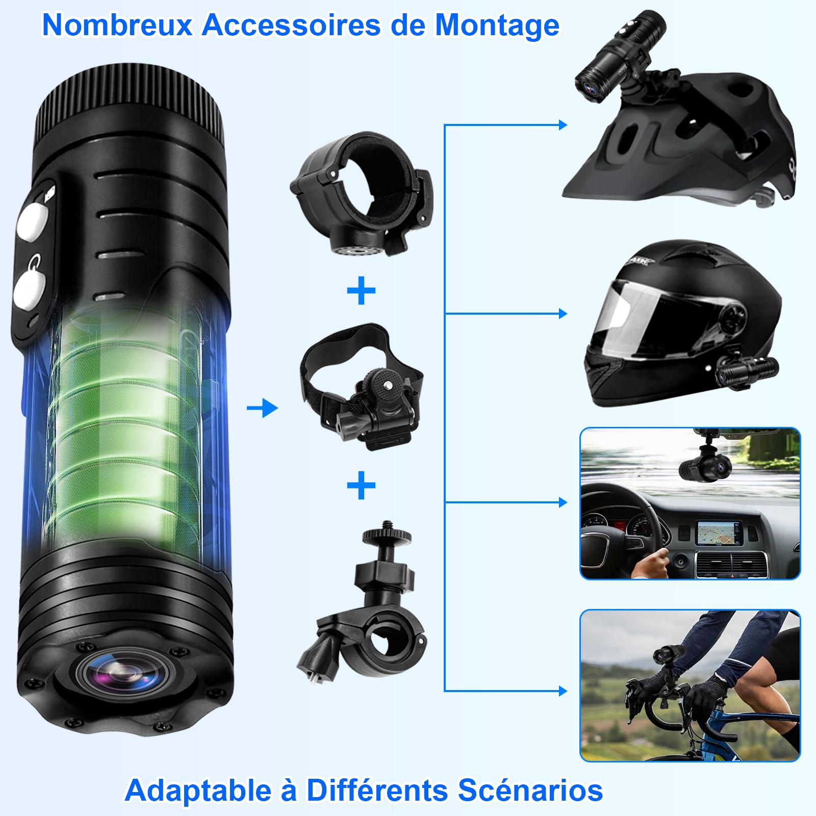 TANGMI Camera Moto 1080P HD 120° Grand Angle 7H