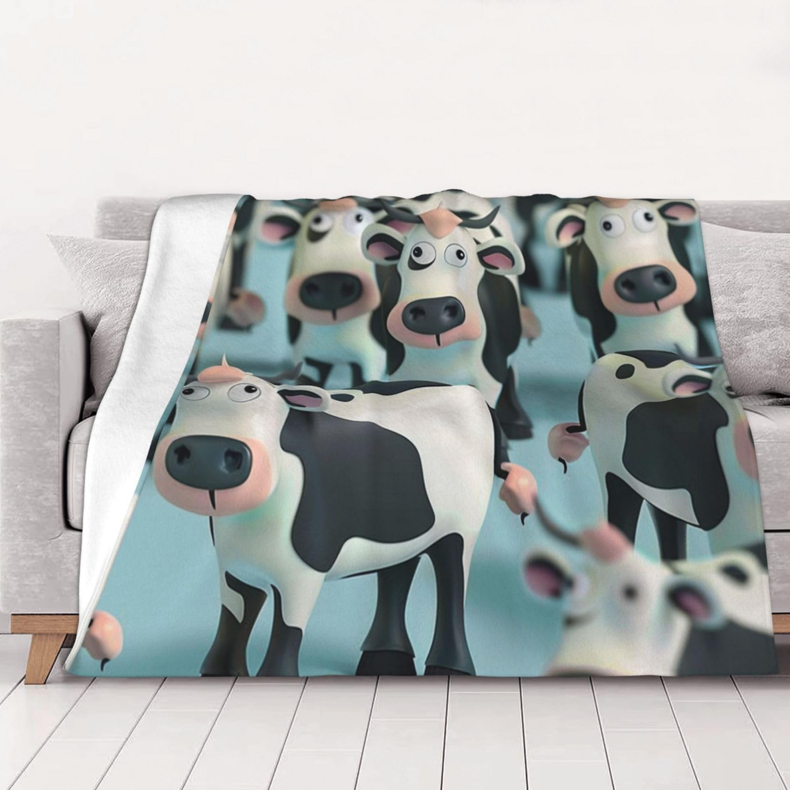 Couverture flanelle vache 150x125 cm plaid imprimé pour lit et canapé