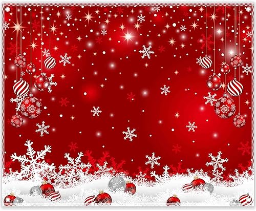 Miniatura 8 de Swepuck Fondo de fotografía de copos de nieve de Navidad de tela de 7 x 5 pies, fondo de bola roja de nieve blanca de invierno, decoraciones de