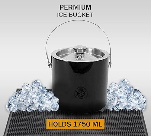 Miniatura 6 de Cubo de hielo con tapa, cubo de hielo negro aislado para barra de cóctel con pinza para hielo, acero inoxidable de doble pared, 1.75 L, 1.84 cuartos