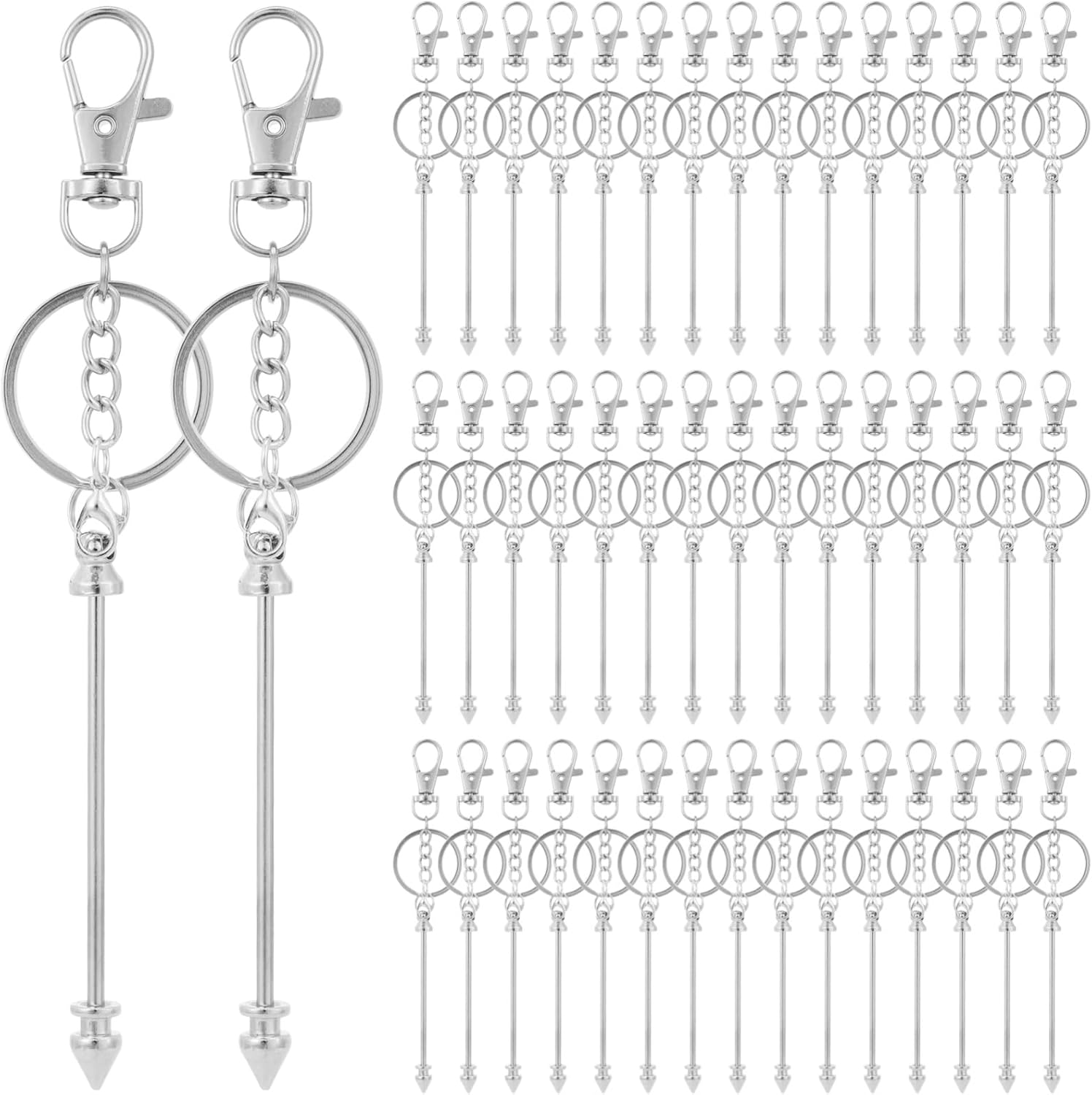 50 PCS Blank Beaded Keychain Bars, Metal Keyring Beading Sticks with Lobster Clasps, Keychain Making Supplies for DIY Crafts, Bag Charms, Beadwork Projects, Jewelry or Custom Accessories - Image 6