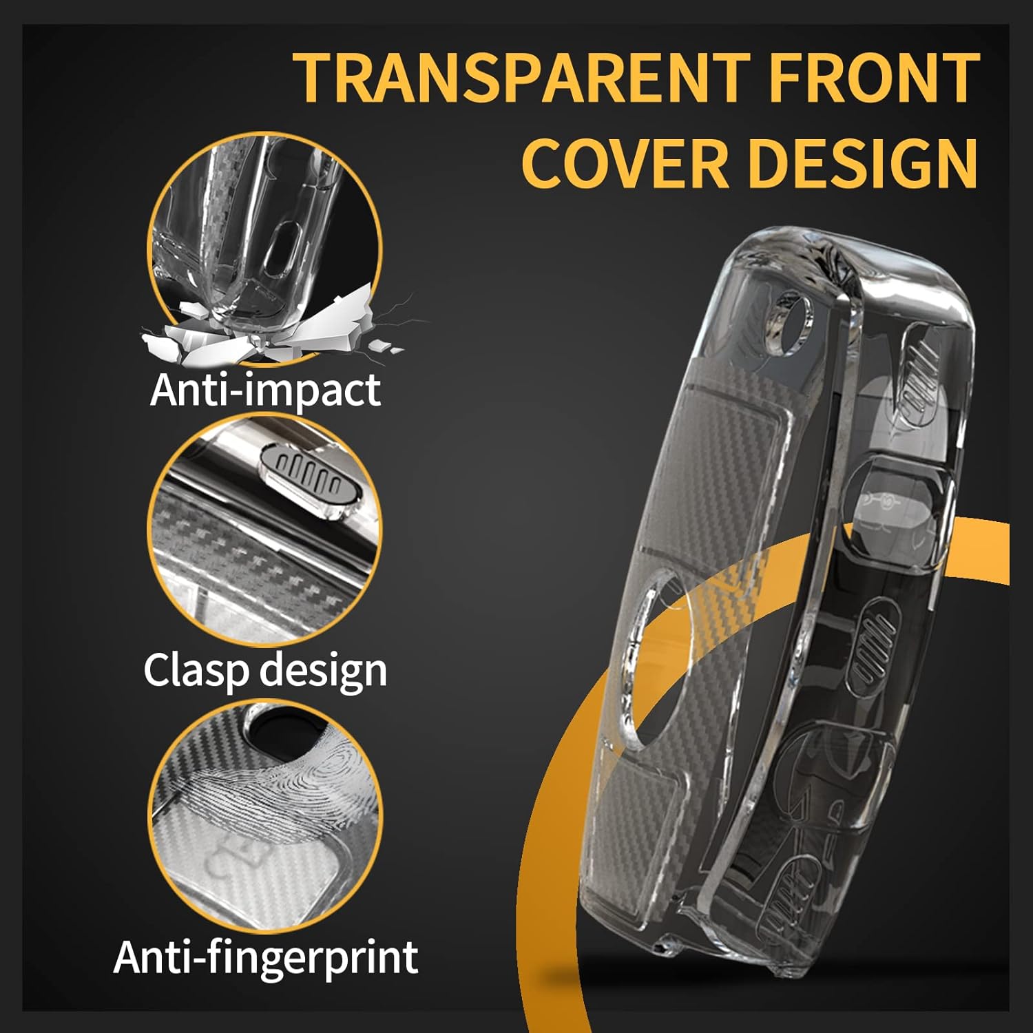 TANGSEN Key Fob Case TPU Cover Compatible with Mercedes Benz A B C CLA CLS E G GL GLA GLC GLE GLK GLS SL SLC SLK SLS AMG Viano Transparent Carbon Fiber Texture Transparent Button Protective Key Shell - Image 2