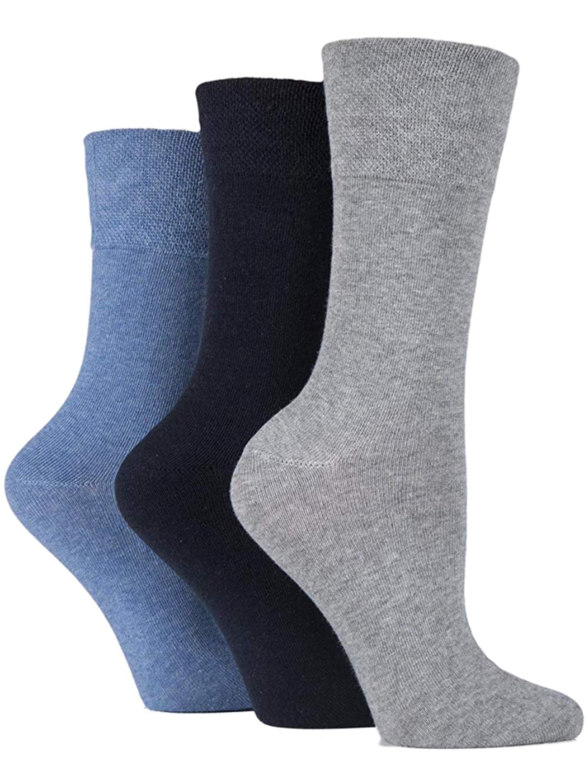 Gentle Grip Women's Blue/Greys 3X Pairs Of Diabetic Socks Honey Comb Top/Uk 4-8 Eur 37-42 ()