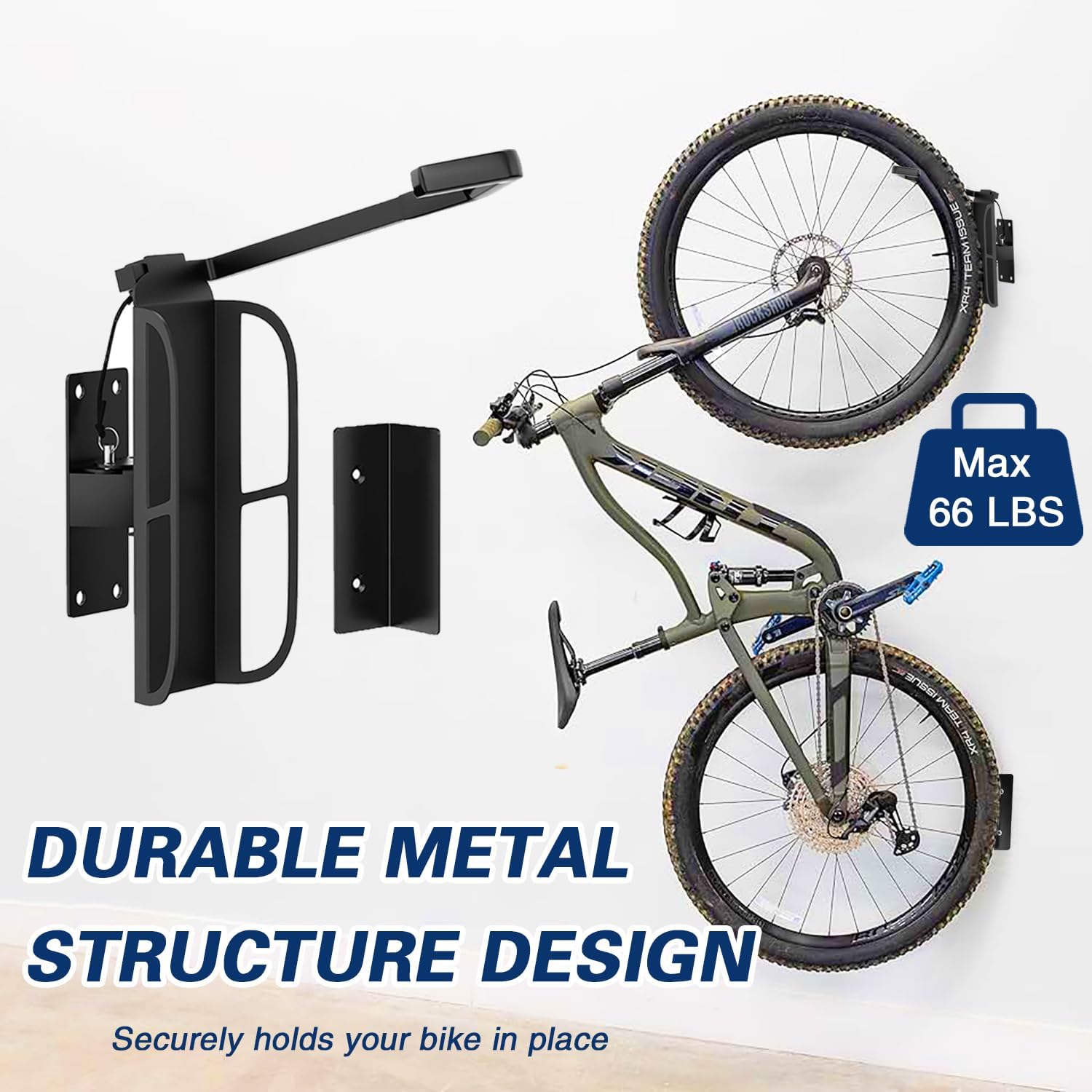1-Pack 180° Swivel Bike Wall Mount, Vertical Metal Bike Rack with Protective Sleeves, Holds Up to 66 lbs, Space-Saving Storage Hanger for Home & Garage