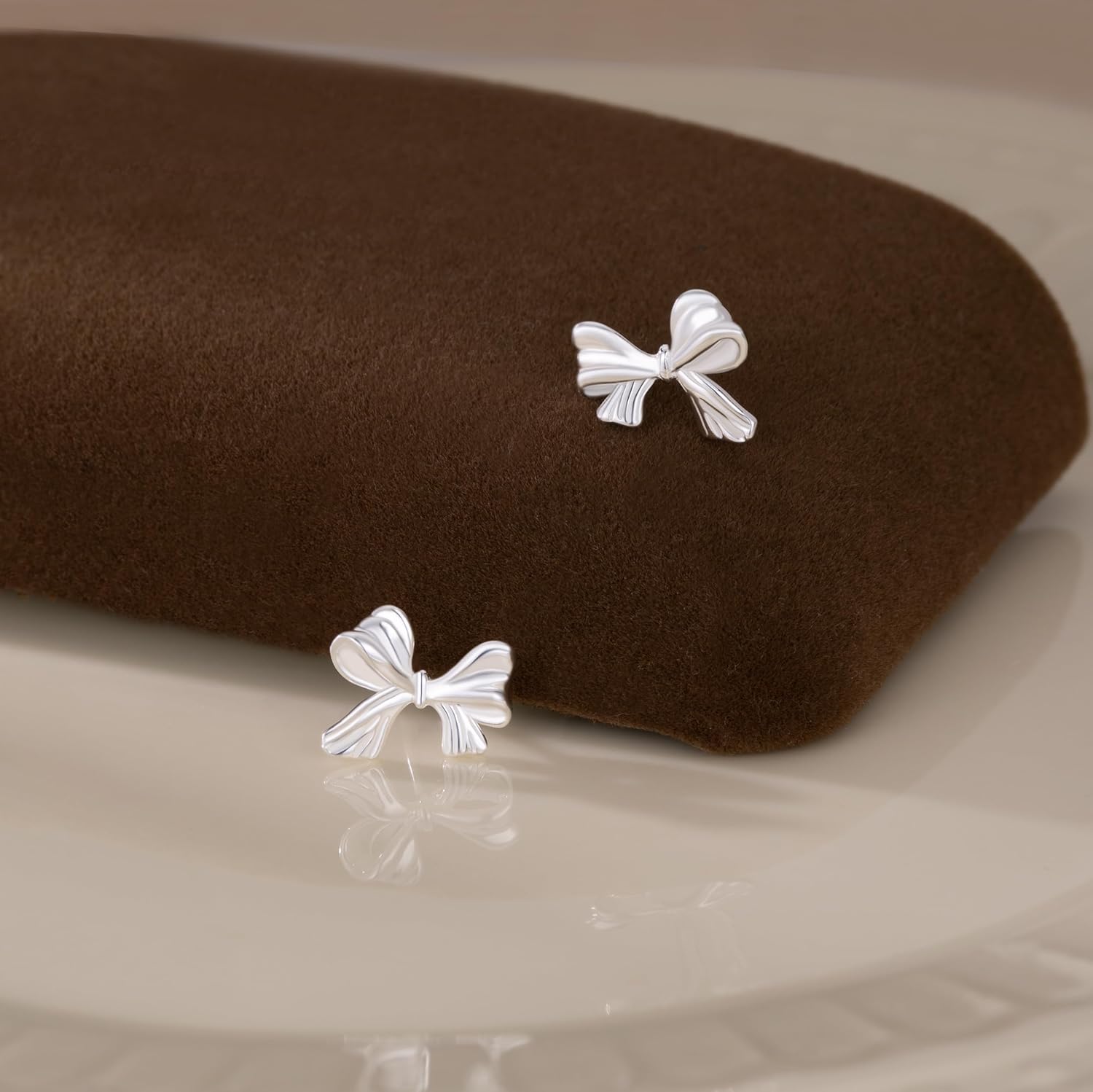 Reffeer Solid 925 Sterling Silver Cute Bow Studs Earrings for Women Teens Ribbon Bow Stud Earrings - Image 4