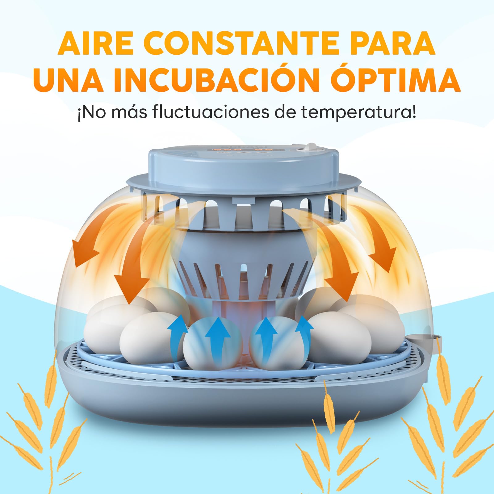 Incubadora de Huevos Automática 12 Huevos – Giro Automático, Control de Humedad, Luz para Revisar Huevos, Botellas de Agua, Ventilación, Vista 360°