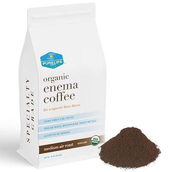 Purelife Enema Coffee - 5 Pounds - Organic - Gerson Accepted Since 2012 - Lab Tested Mold and Fungus and Mycotoxin Free -Air Roasted Medium - Pre-Ground - Specialty Grade