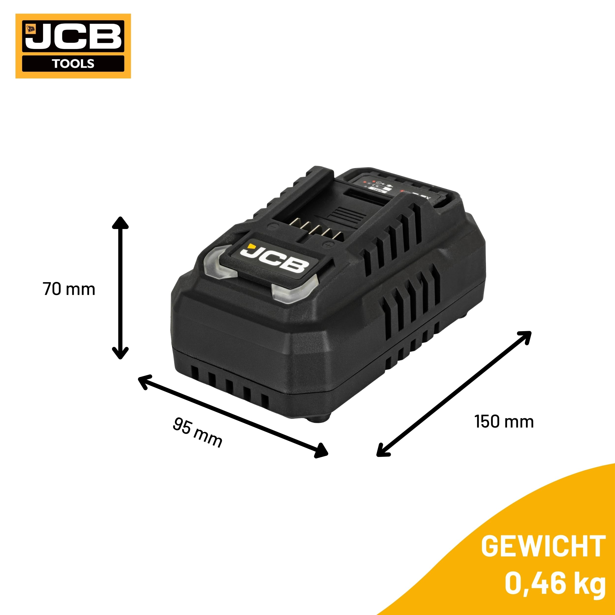 JCB Professional Schnellladegerät 18V 4,5A für Li-Ion Akkus | Ladegerät JCB-18FC-45 | Intelligente Ladesteuerung | Doppelte Isolierung | Vorladefunktion | Überladeschutz