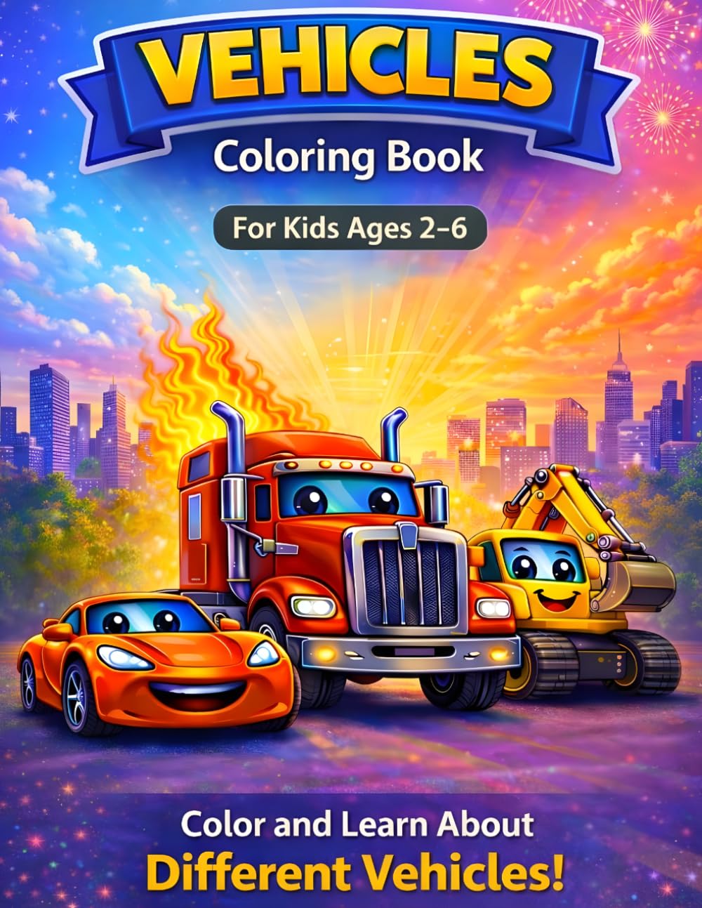 Vehicles Coloring Book for Kids Ages 2–6: Fun and Easy Coloring Pages with Cars, Trucks, and More! Perfect for Toddlers and Preschool Kids