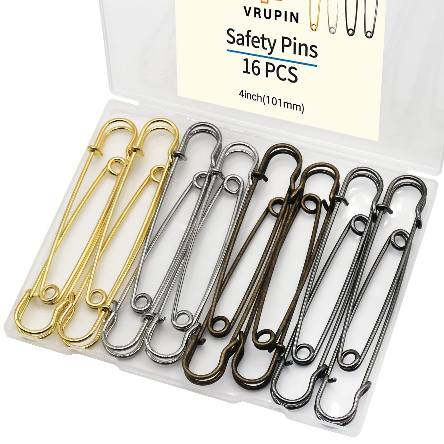 16pcs Extra-Large 4inch Safety Pins for Crafting, Heavy Duty Blanket Pins Bulk Steel Fasteners for Blankets Crafts DIY Craftsmanship Skirts Kilts Brooch Making
