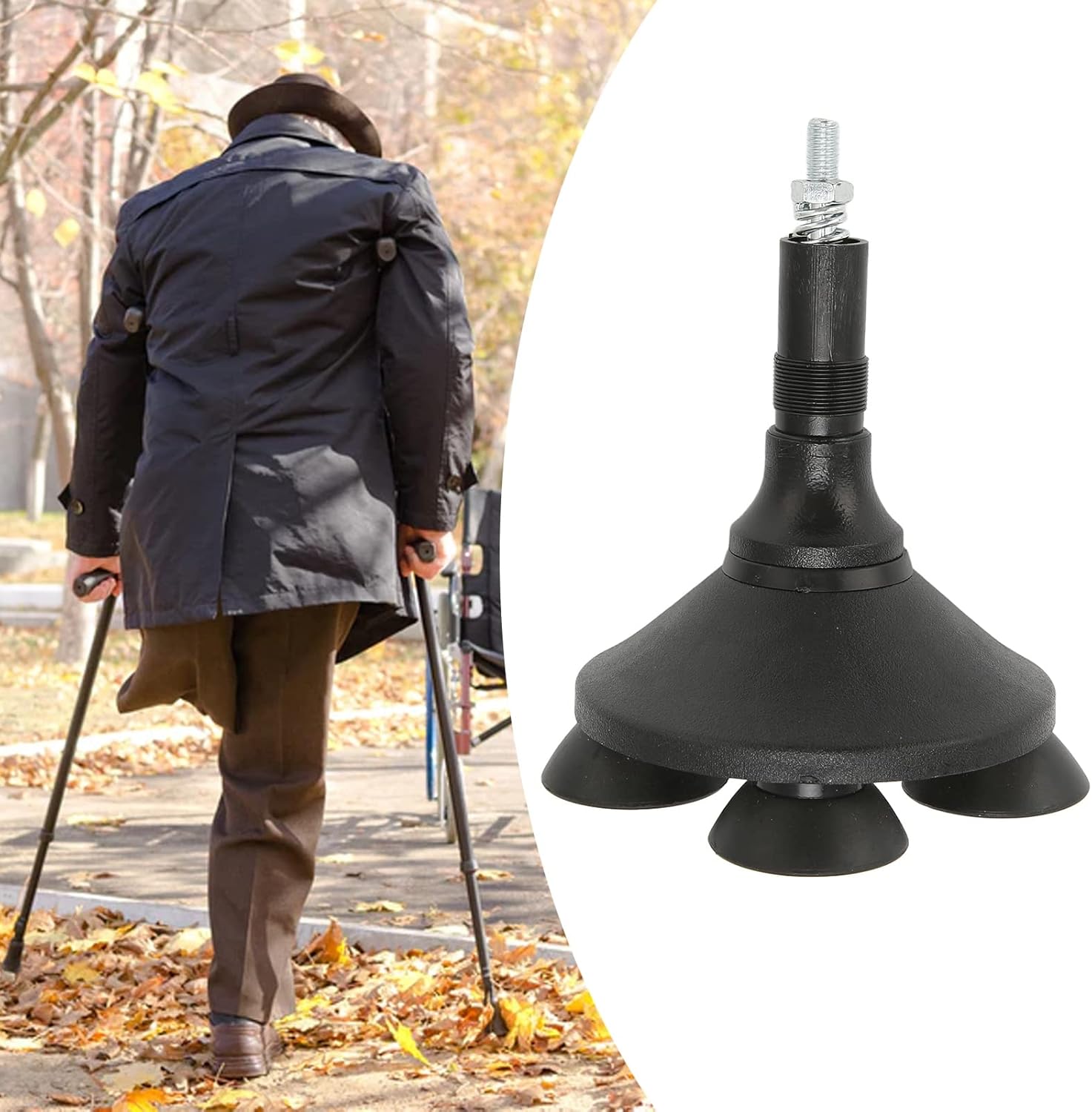 FourPoint Cane Tip, Walking Stick Quad Foot Four Base Support 360