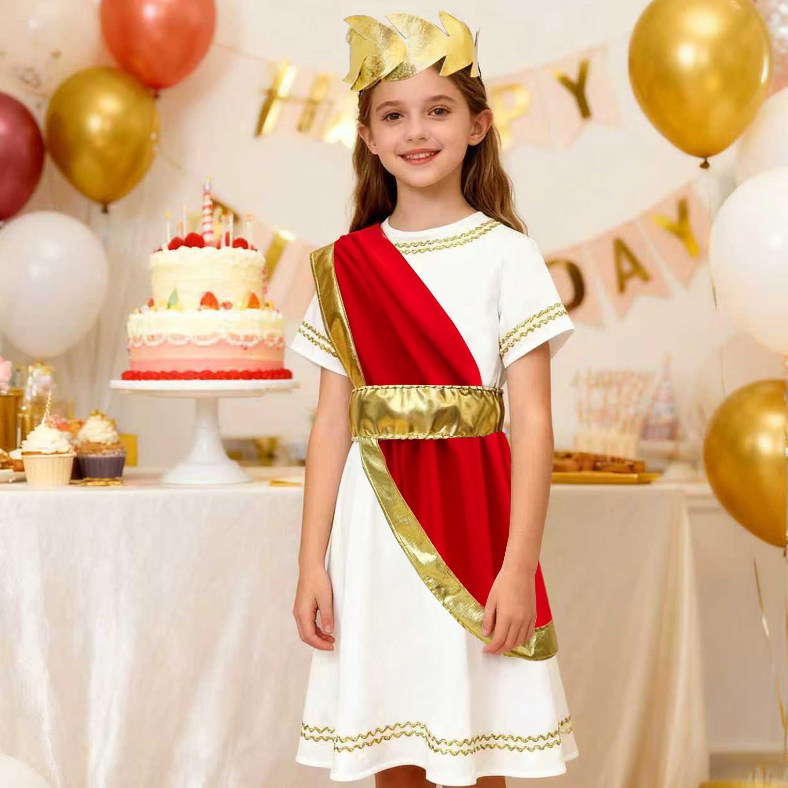 AOOWU Roman sukienka, 3 szt. Roman Toga kostium dla dzieci, rzymski kostium na cosplay, stroje na imprezę toga, Halloween, karnawał (S-L)