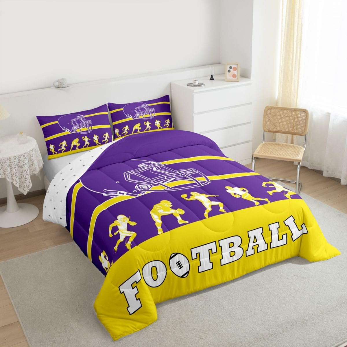 Erosebridal American Football Comforter Twin Size,Football Bedding Set for Kids Boys Girls,Purple Yellow Sports Comforter Sets,Football City Team Duvet Insert with 1 Pillowcase(Minnesota) - Image 3