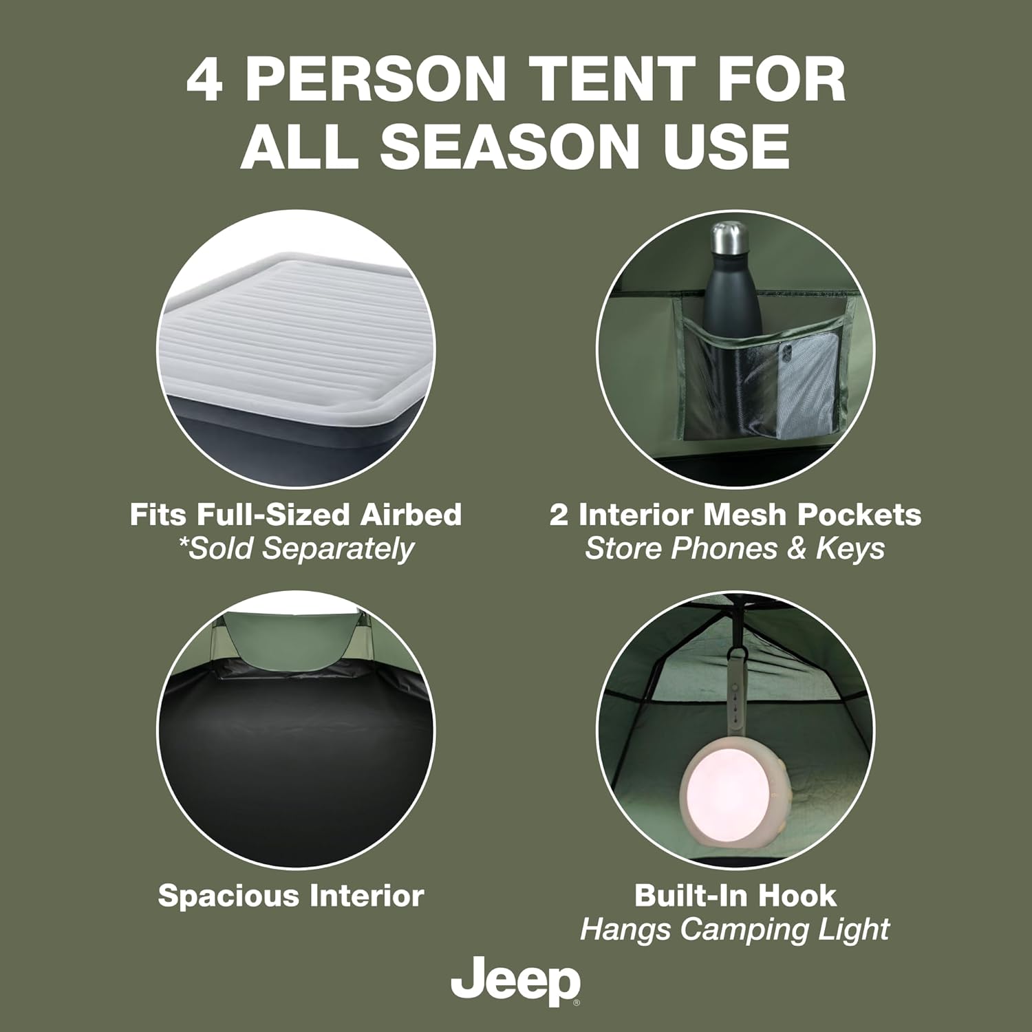 Jeep Compass 4-Person Pop Up Instant Tent by Delta Children with Carry Bag, Stakes and Guy Lines – Waterproof - UPF 50+Protection, Olive Green