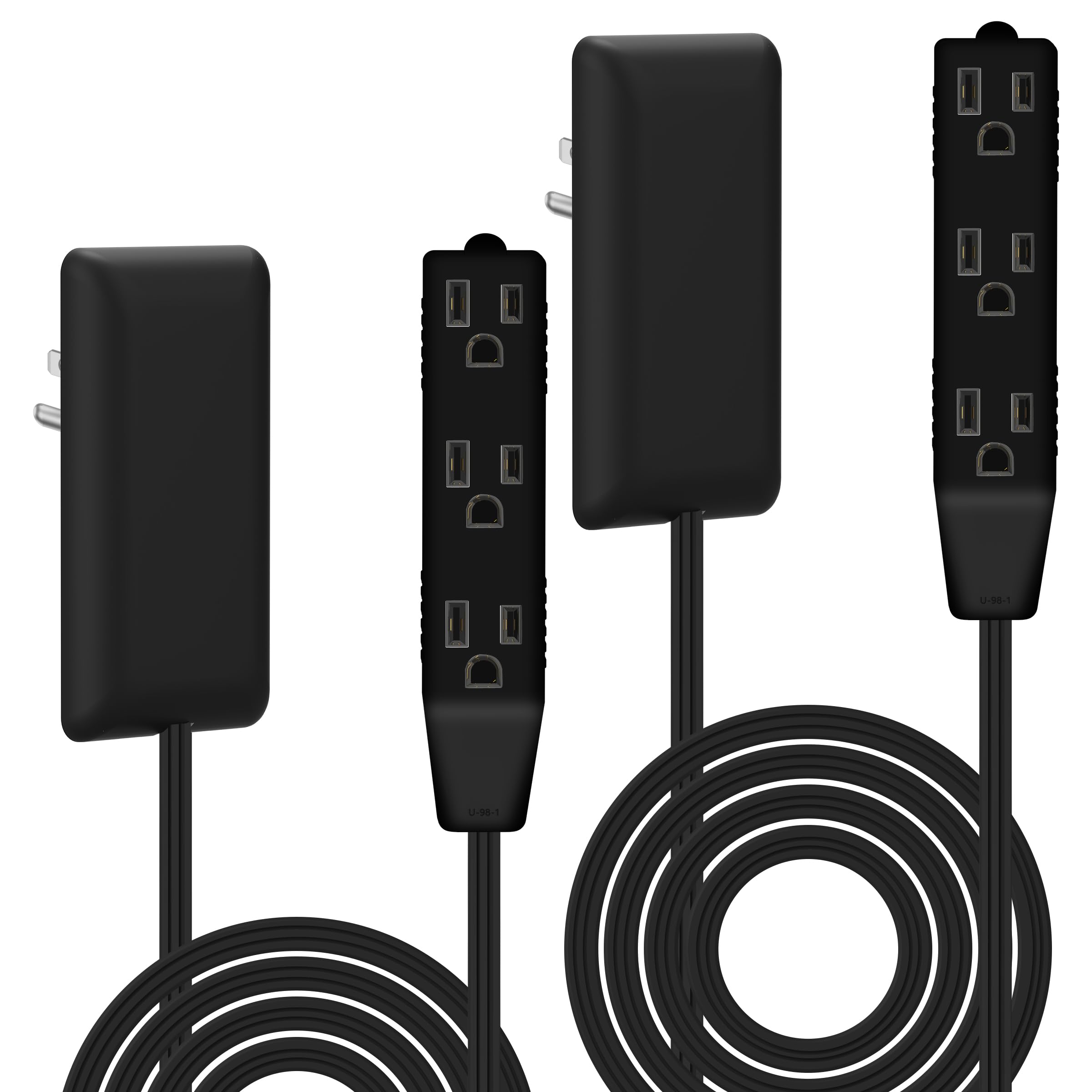 LIDER Flat-Face Outlet Extender with 3 Receptacles, Ultra-Thin Wall Plate Plug with Cord Extender and 3-Outlet Power Strip, 8ft Cord, LWE8-315-BK2P,