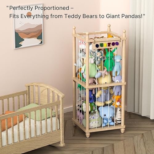 Miniatura 2 de Almacenamiento de animales de peluche, estante de madera suave, organizador de habitación del bebé, jaula de zoológico para animales de peluche con