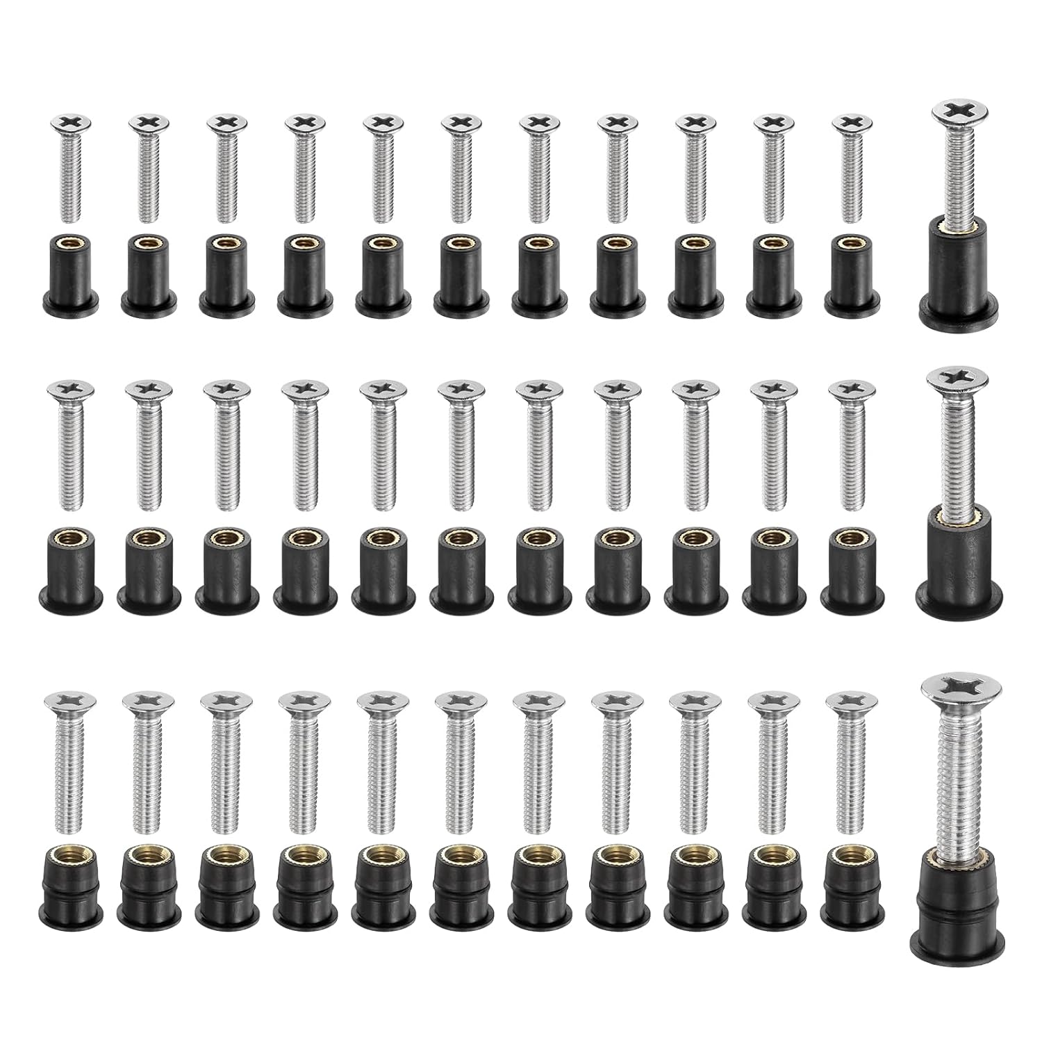 uxcell 72 Pairs M4 M5 M6 Neoprene Well Nuts with Stainless Steel Screw, Rubber Well Nuts Kit Brass Copper Bolt, Universal Motorcycle Fasteners for Kayak Boat Windscreen