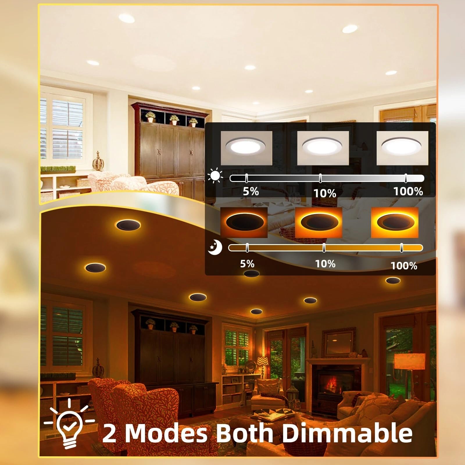 12Pack 4 Inch 5CCT LED Recessed Ceiling Light with Night Light 2700K 3000K 3500K 4000K 5000K Selectable Ultra-Thin — view 3