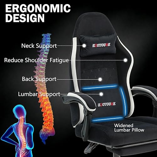 Miniatura 4 de ECOTOUGE Fabric Gaming Chair, Video Game Chair with Footrest and Lumbar Support, Adjustable Height Home Desk Office Chair, Ergonomic Comfort Gamer