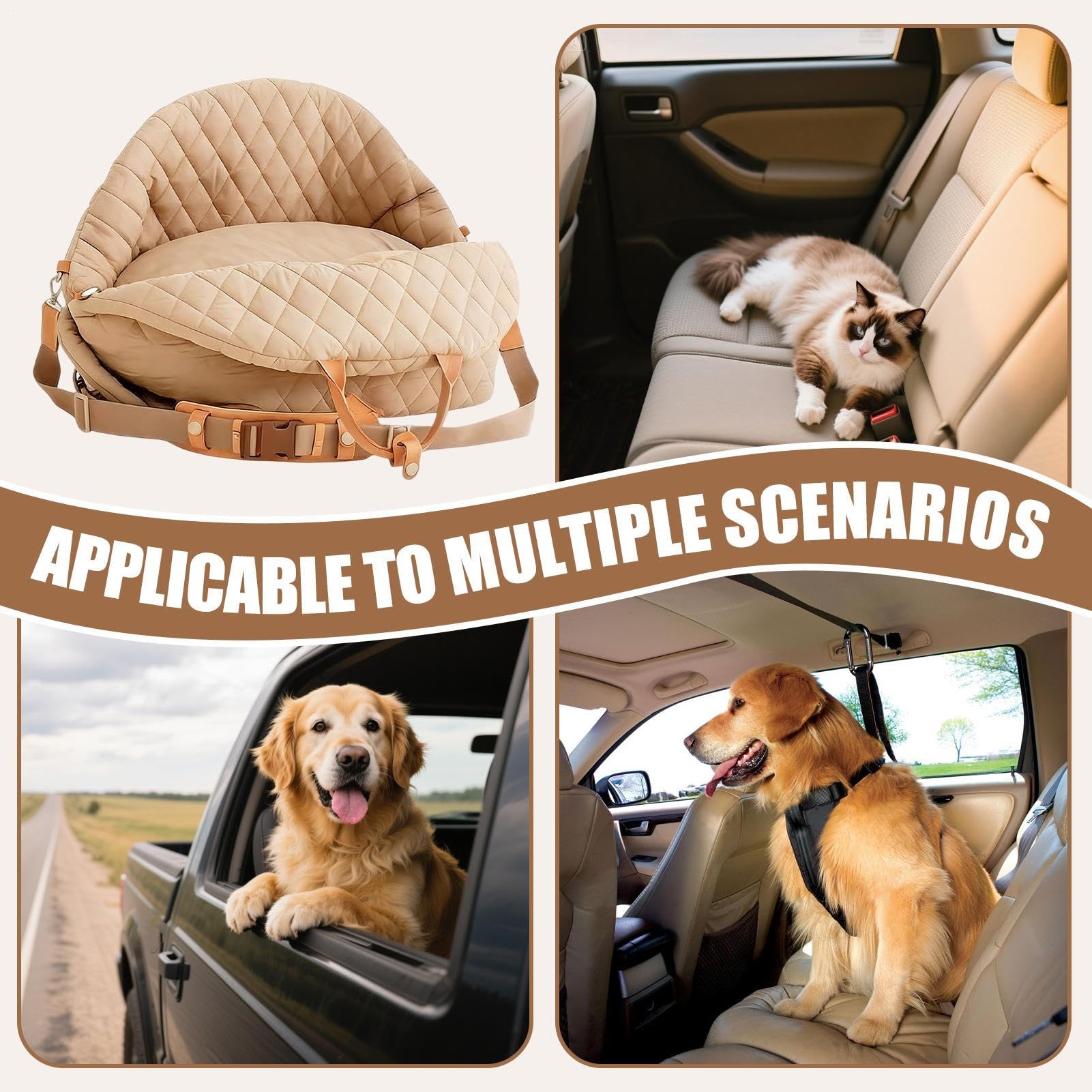 Autositz für Hunde Wasserdichte Softtasche mit Griffen | Welpen-Autositz und Hundetransportbox für kleine Haustiere Katzen PKW SUV Fahrzeug Reise Outdoor Camping Urlaub