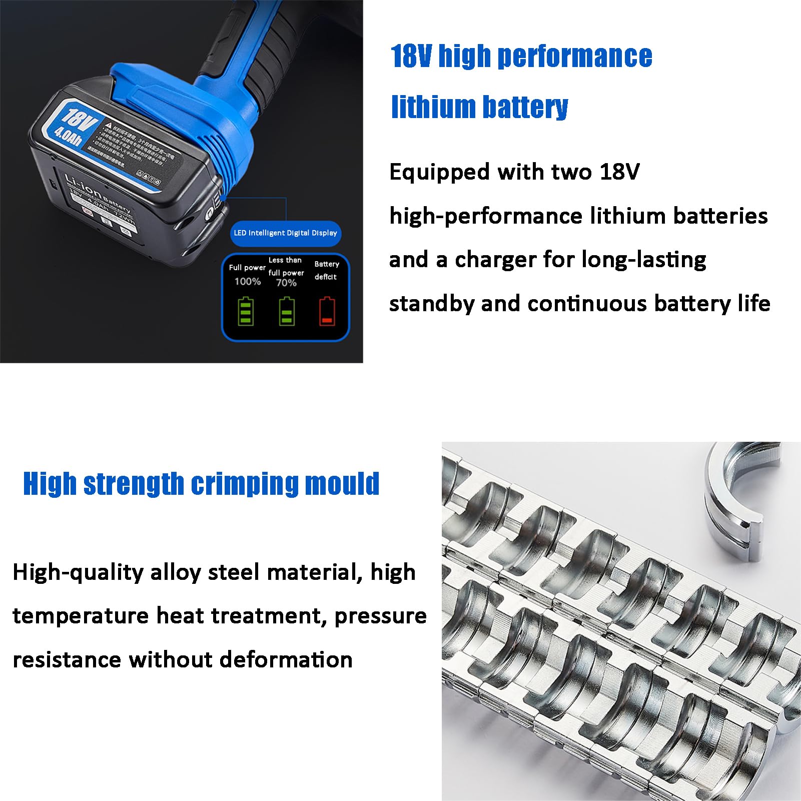Herramienta de crimpado hidráulica, crimpadora eléctrica a batería para terminales de cable, kit de herramientas de alto rendimiento, rango de crimpado 16-300 mm², 16-400 mm², crimpado de terminales