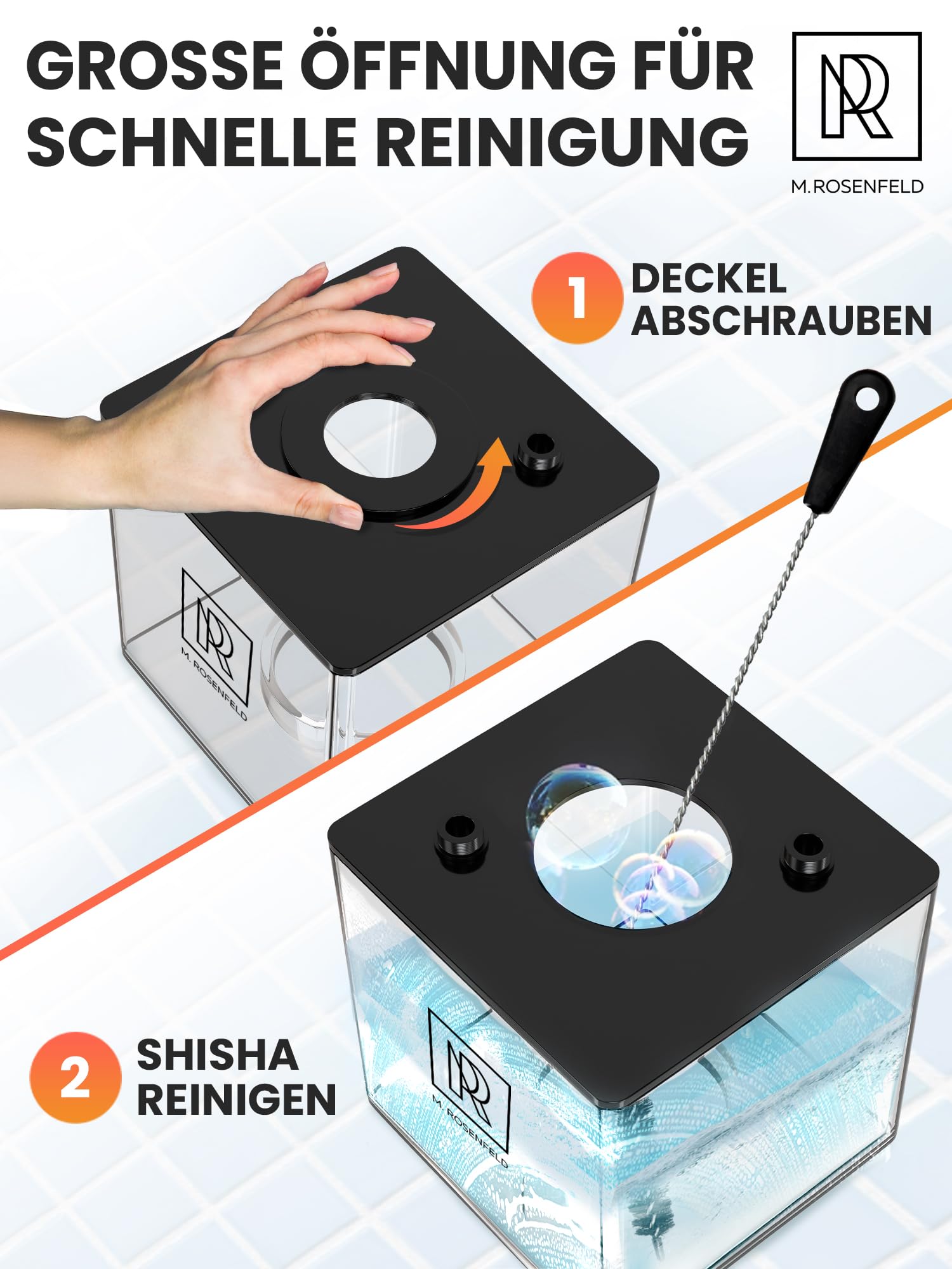 M. ROSENFELD Shisha Set Komplett To Go mit Tasche & Premium Zubehör – Kopf Set mit HMD, Mundstück, Aluminium Tauchrohr, Diffusor & Acryl Bowl Schwarz