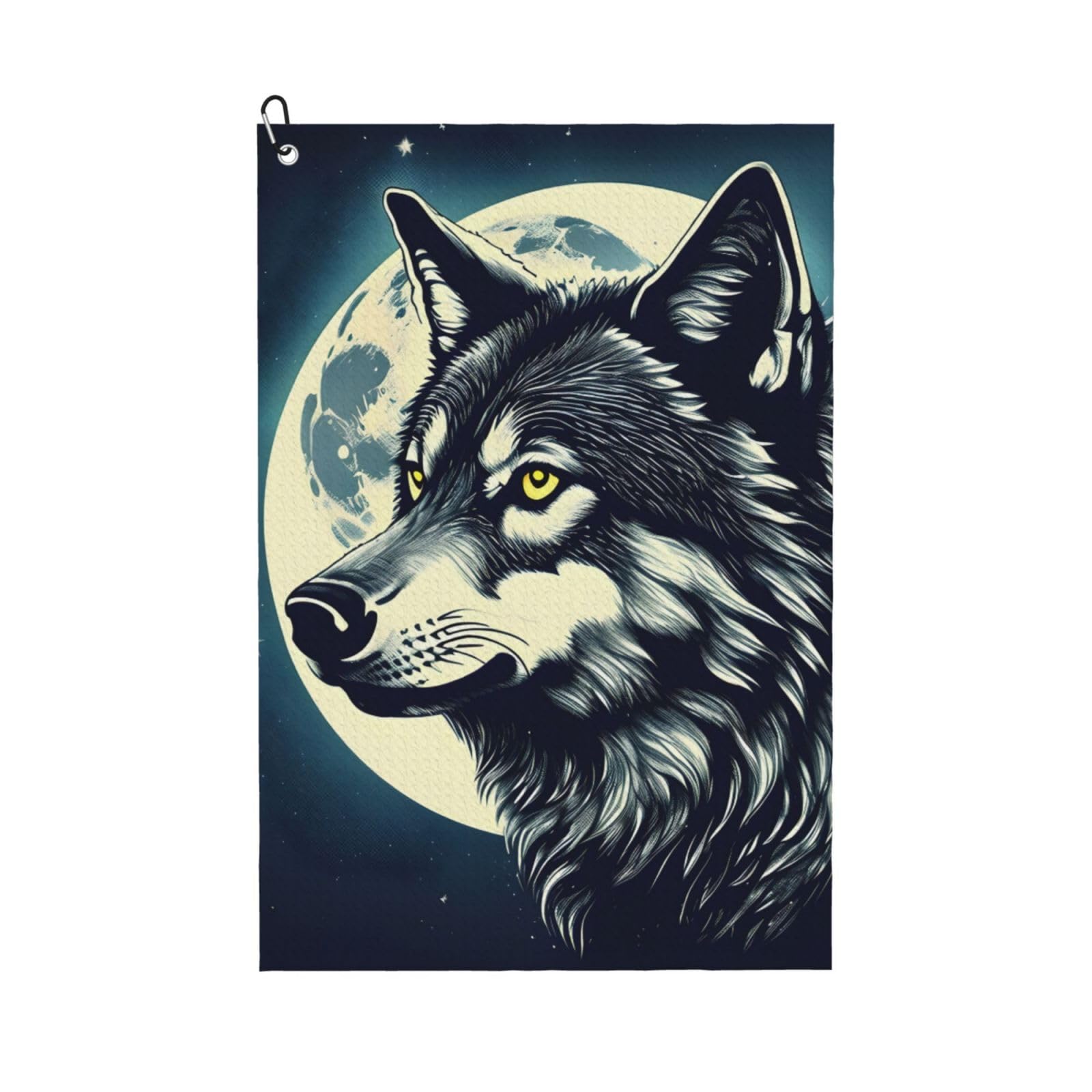 aacxzff Quick-Drying Microfiber Wolf Night Moon Print Golf Towel with Integrated Carabiner Clip for Unisex 16x24in