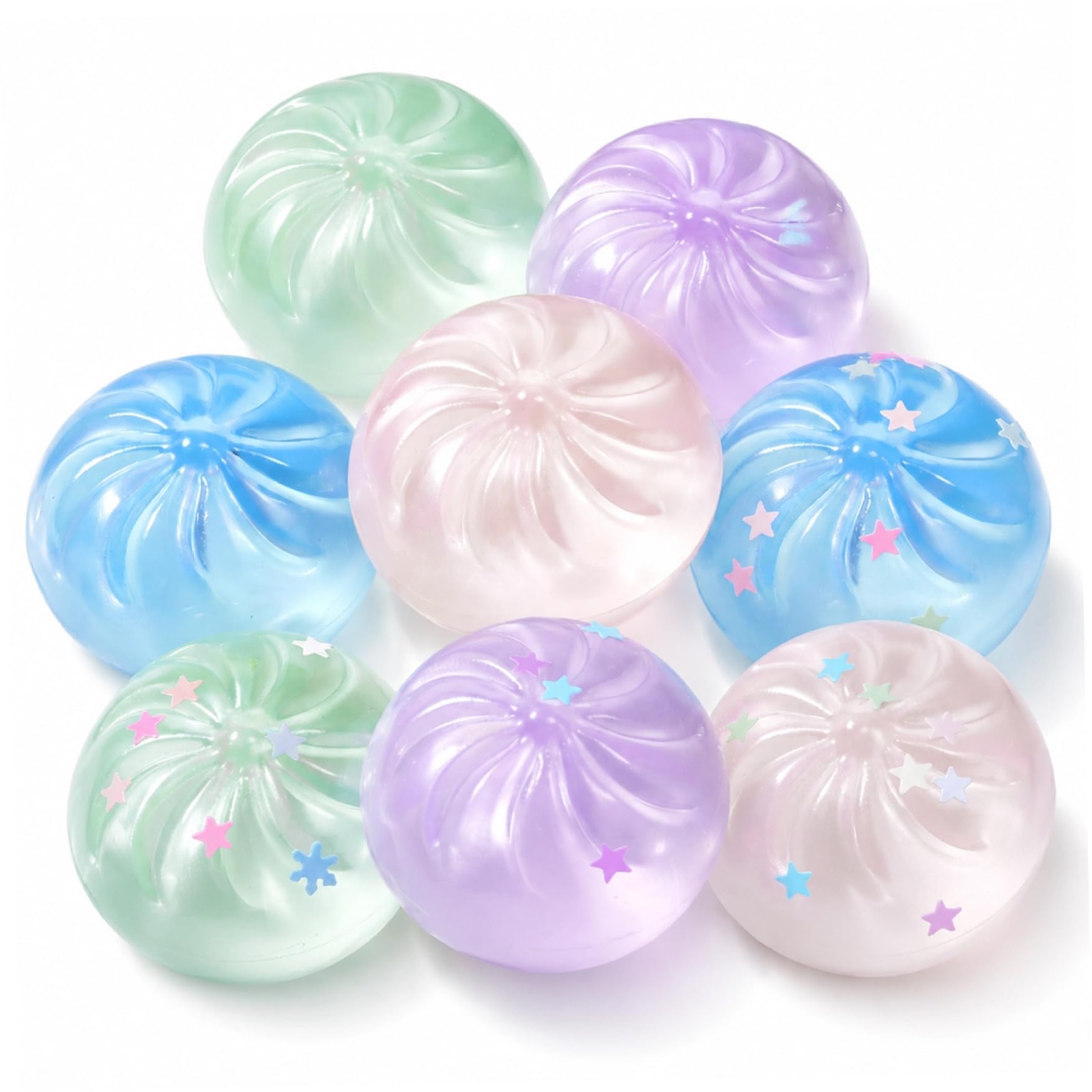Glitter Dumplings, 8pcs Glitter & Dumpling Squish Toys, Soft Tpu Stress Relief Squeeze Toys, Macaron Colors