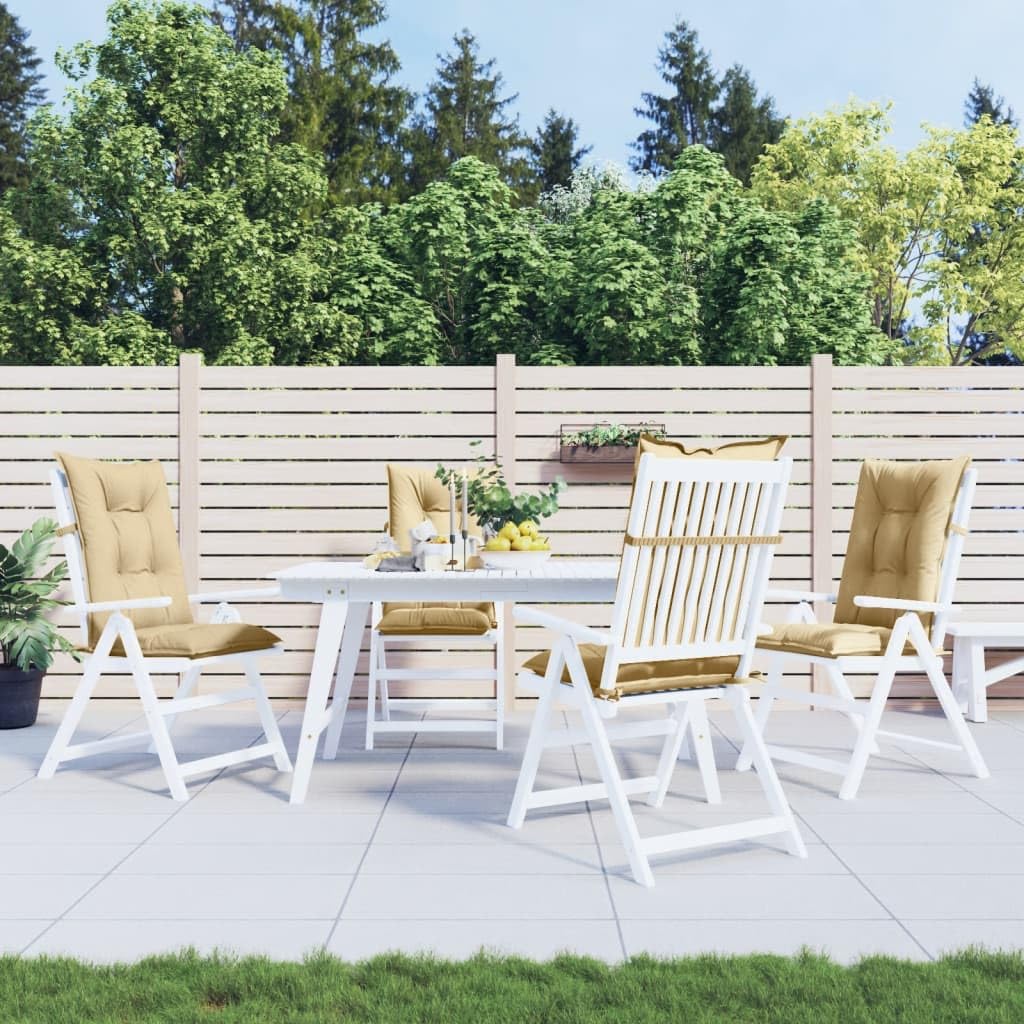 Cuscini sedia schiena alta beige mélange 120x50x7 cm tessuto poliestere imbottitura fibra cava PP 4 pezzi con laccetti elastici antiscivolo per giardino interno ufficio comfort ergonomico