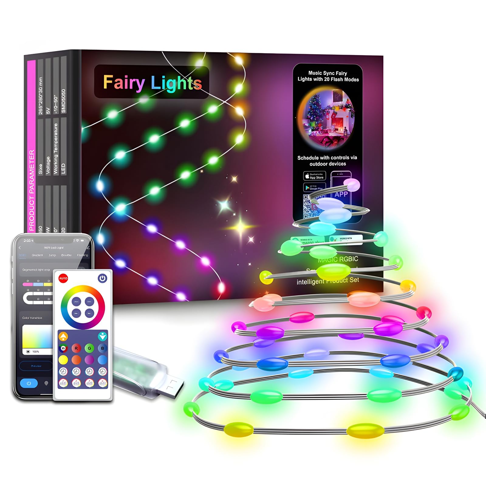 BINGONEFlexible RGB LED Strip,Multicolor LED Strip, in- and Outdoor Flexible RGB LED Strip, Bluetooth Led Lights with Smart App Control Remote, Led Lights for Bedroom Room (WiFi, 20m,200 Light)