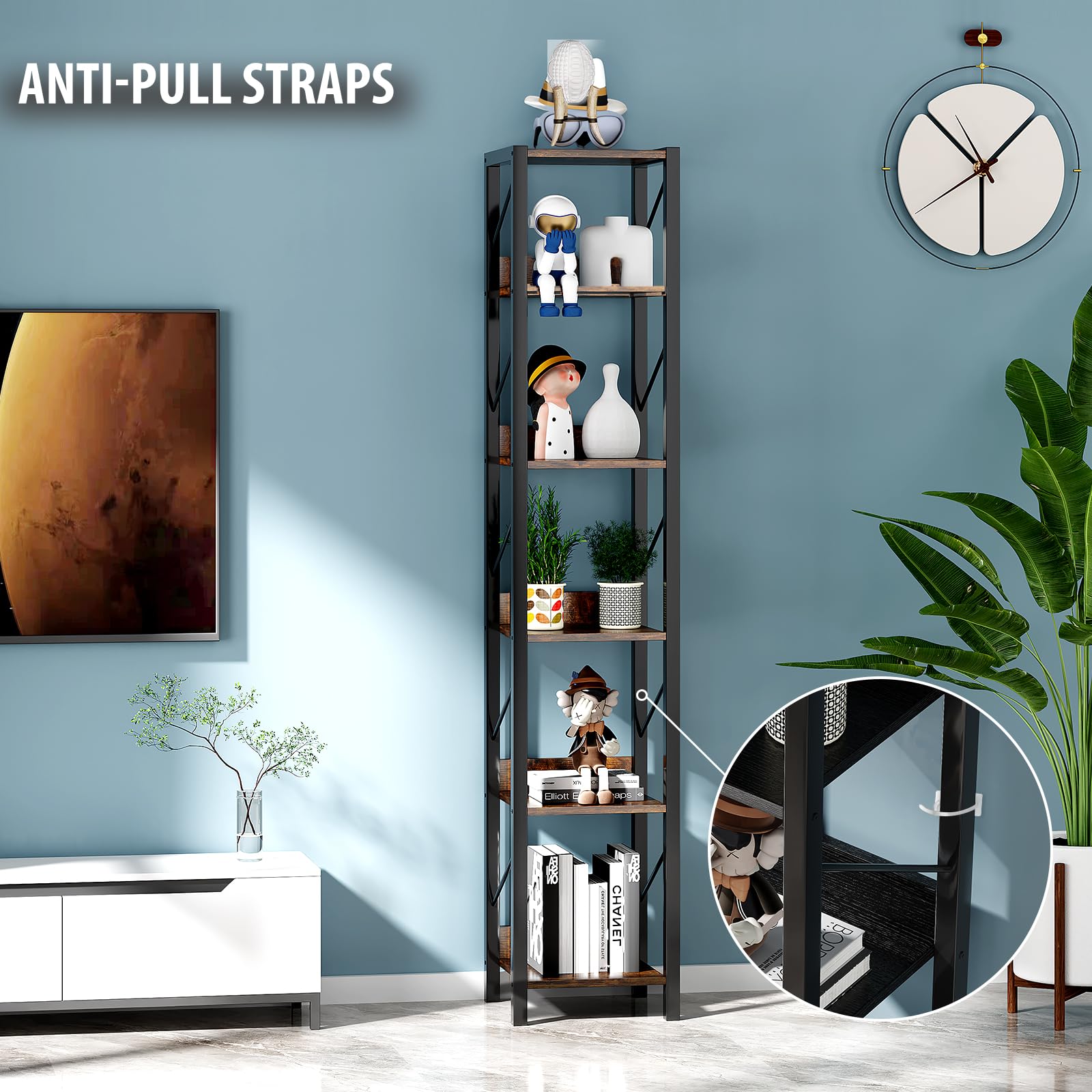 Amazon.co.jp: ZERDER 6段 本棚 モダン 背が高い 本棚 CD 映画 本用