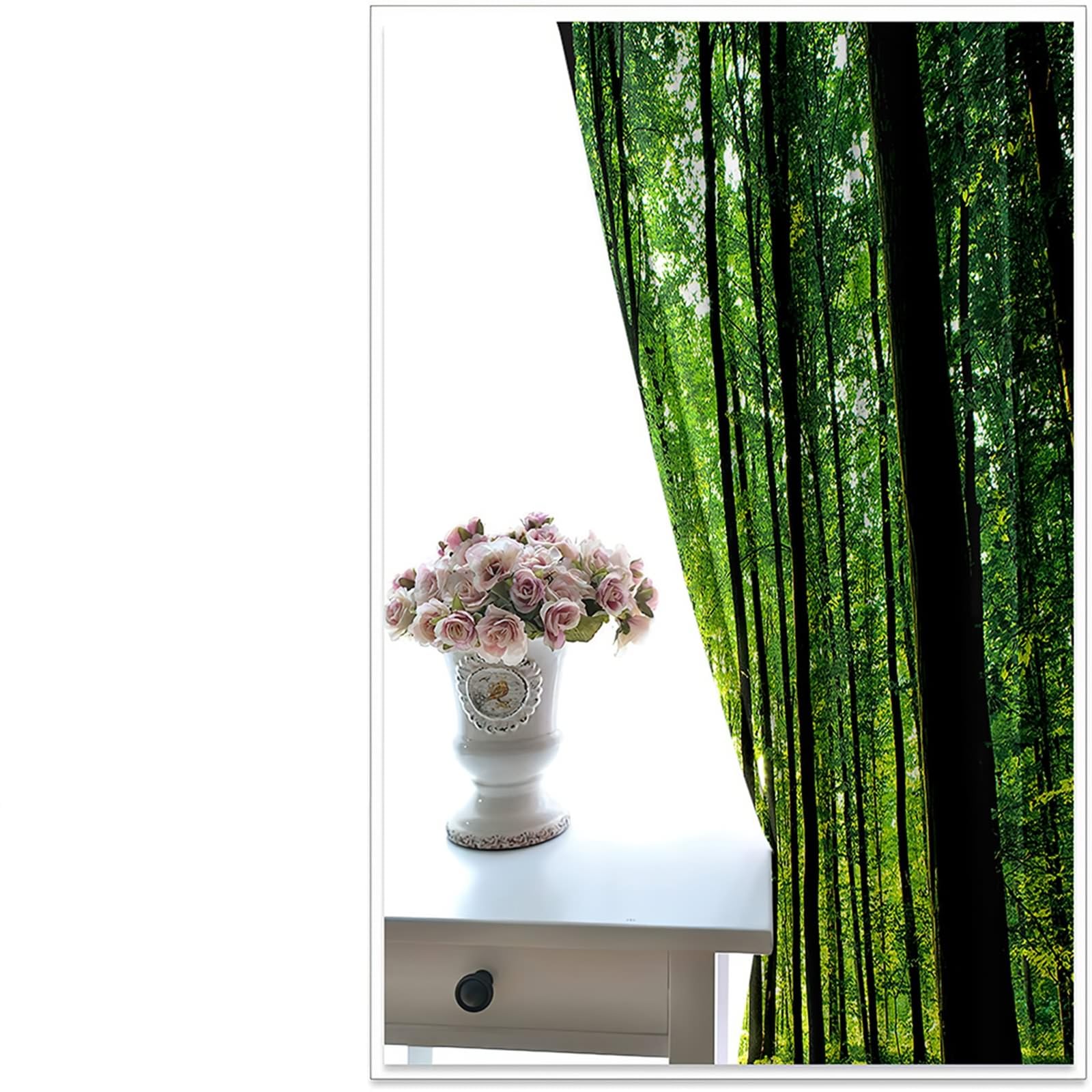Gualiy Rideaux Opaque Fenetre, Rideau de Salon Paysage Arbres et de Soleil Rideaux Vert Lot de 2 107x138cm