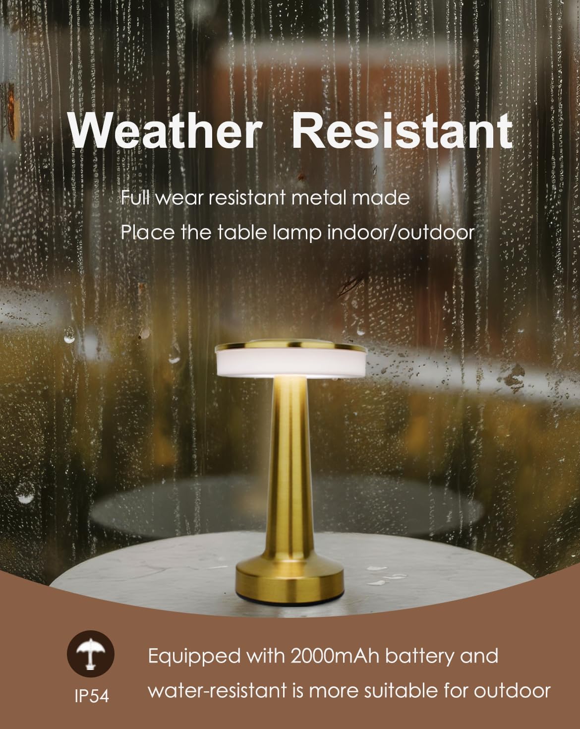 Cordless Table Lamp, Rechargeable Table Lamp with Touch Dimmable Control, Portable LED Desk Lamp for Indoor Patio Restaurant Living Home (Golden)