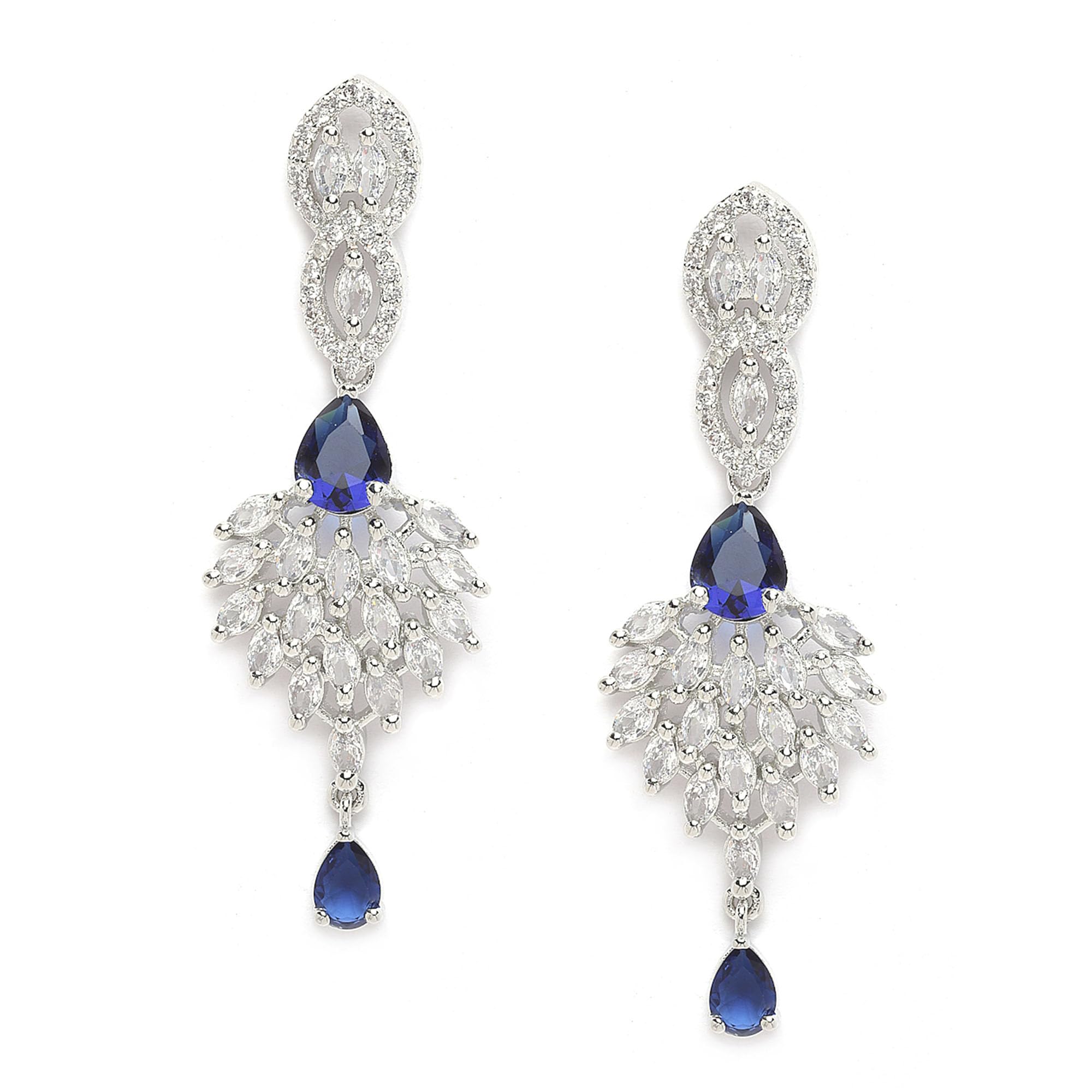 ZENEME Rhodium-Plated American Diamond Studded Handcrafted Spiked Drop Earrings For Girls and Women (Navy Blue) (B0C1KJ2DF8) Amazon Price History, Amazon Price Tracker