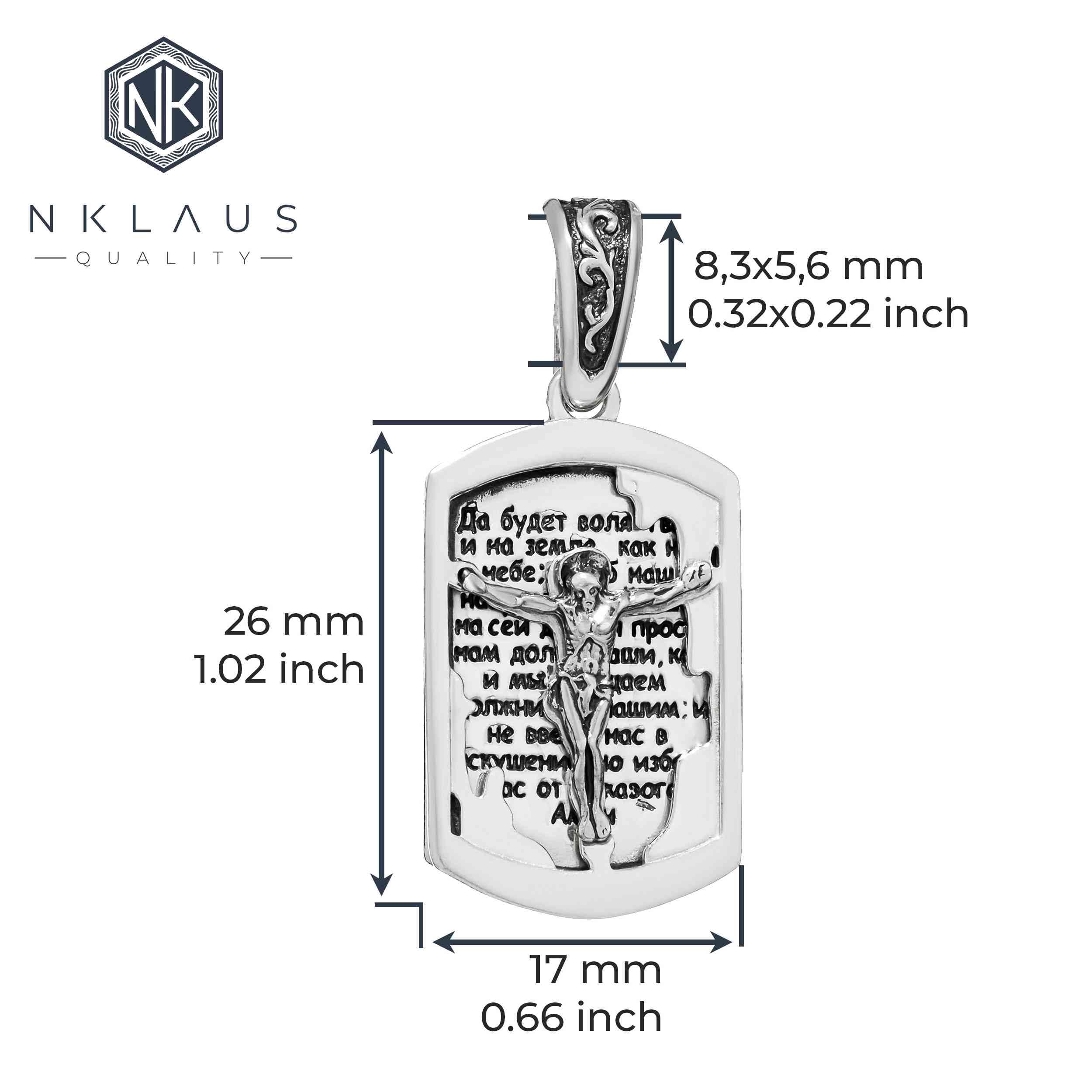 NKlaus Exquisiter Ikona zawieszka do łańcuszka ze srebra próby 925, krucyfiks, 26 x 17 mm, elegancja w szczegółach 15437, Srebro