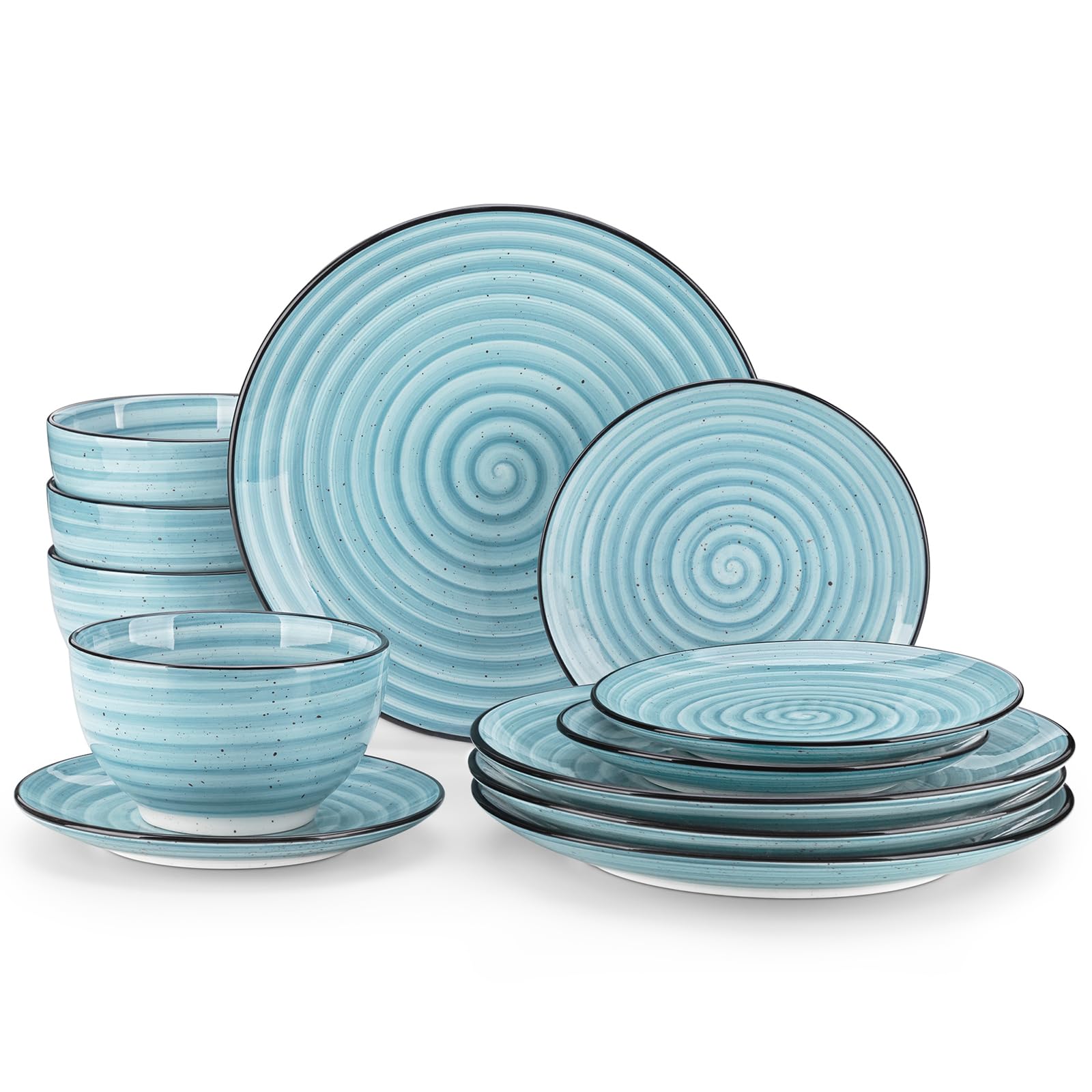 vancasso Bonbon Dinner Set, 12-Pieces Dinner Set for 4, Double-Sided Handpainted Swirls Plates and Bowls Set, Include Dinner Plates, Dessert Plates and Cereal Bowl, Blue — image 1
