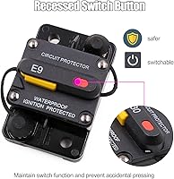 Vista 2 de E9 50 Amp Disyuntor con diseño de interruptor empotrado Protección IP67 impermeable DC 12V-72V 50A Reinicio manual UL montaje en superficie