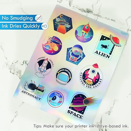 Miniatura 4 de Koala - Papel adhesivo holográfico para impresora de inyección de tinta, 20 hojas de 8.5 x 11 pulgadas, papel adhesivo de vinilo imprimible