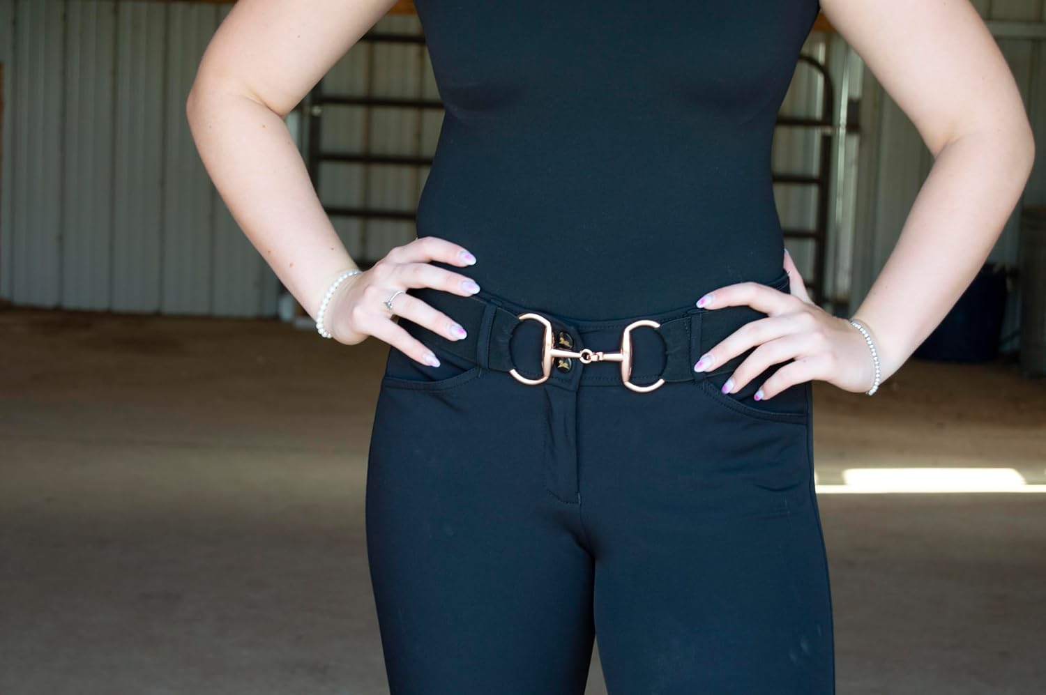 2 inch Luxury Elastic Equestrian Belt, Horse Riding Belt with Rose Gold Buckle, Stretchable and comfortable waist