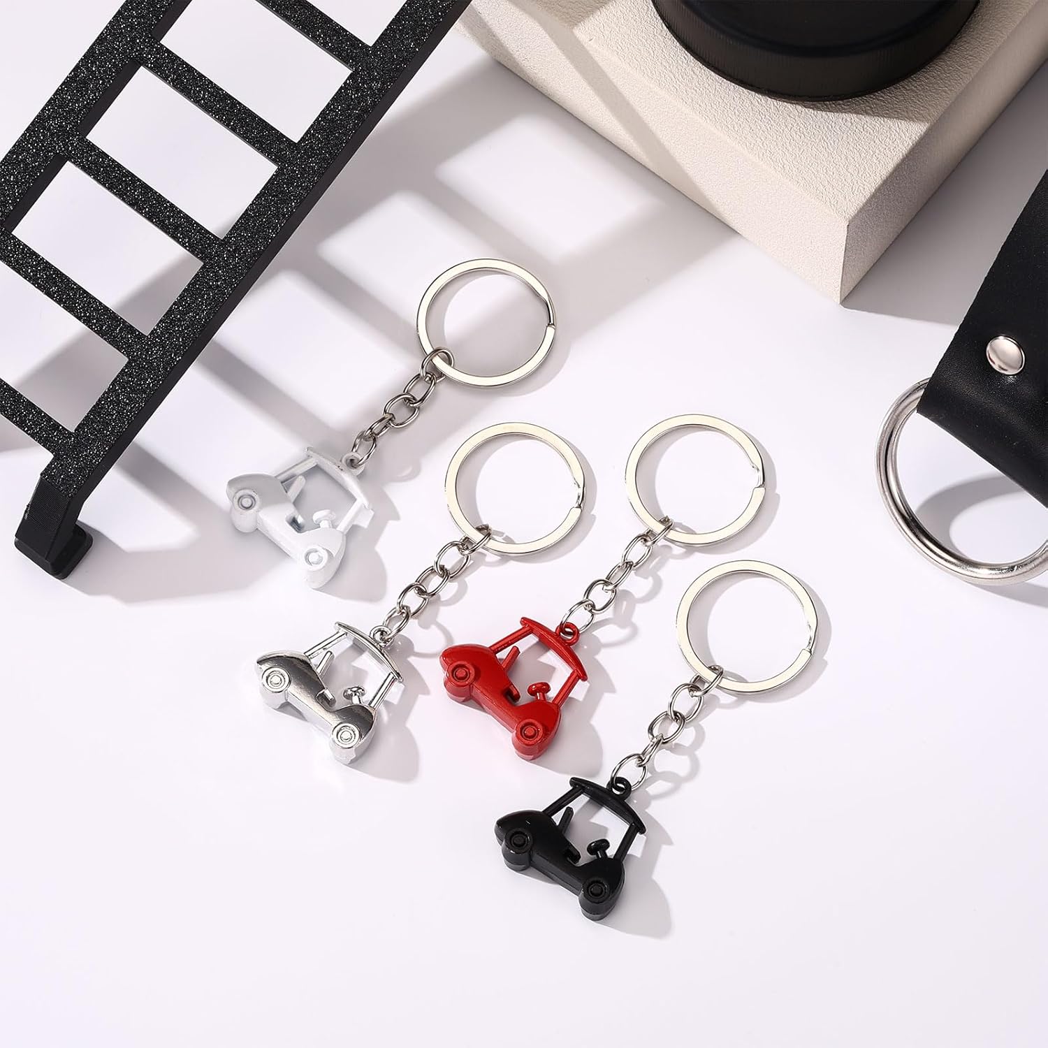 4pcs Golf Cart Keychains Set, Zinc Alloy Funny Golf Key Chain Gifts Cute Cart Keyring for Men Women Golfers Enthusiasts Souvenirs & Accessories Key Ring (4 Colors) - Image 3