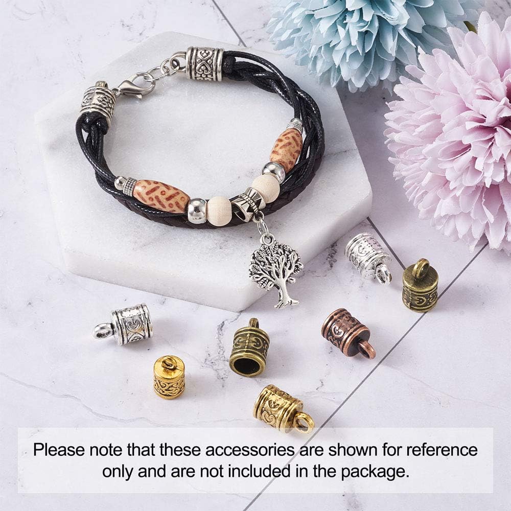 KISSITTY 128pcs/box Tibetan Style Alloy Cord Ends 4 Colors Metal Barrel End Caps Leather Ribbon Cord End Caps for Braided Jewelry Crafts Making