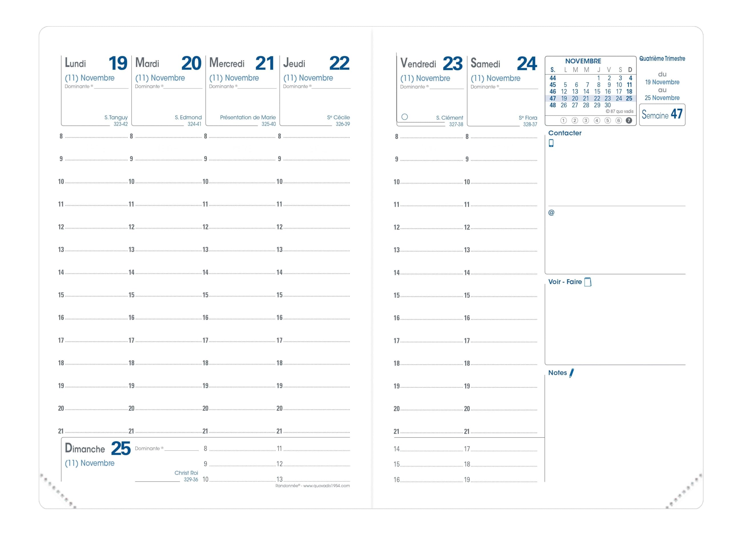 Quo Vadis - Kalender – 2025 – Wandern – Wochenkalender – Französisch – Tania – Violett – 13 Monate von Dezember bis Dezember – 9 x 12,5 cm – Papier Clairefontaine weiß – Vollnarbenleder