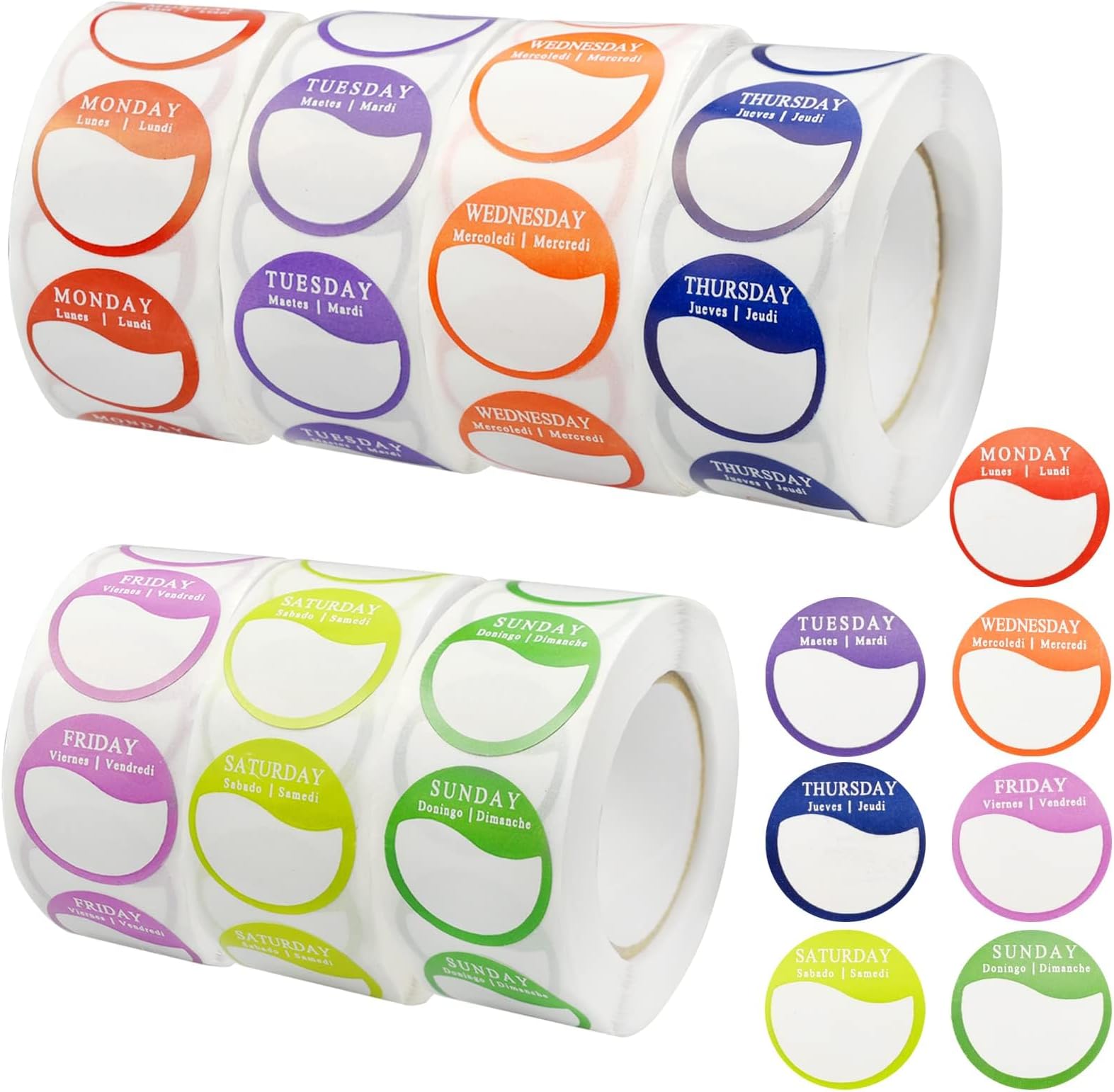 NALACAL Days of The Week Labels 3500 Days of The Week Stickers Small Circular Full Week Day Dots Food Labels for Commercial Kitchen Restaurants, and Catering Outlets(500 Labels per Roll)