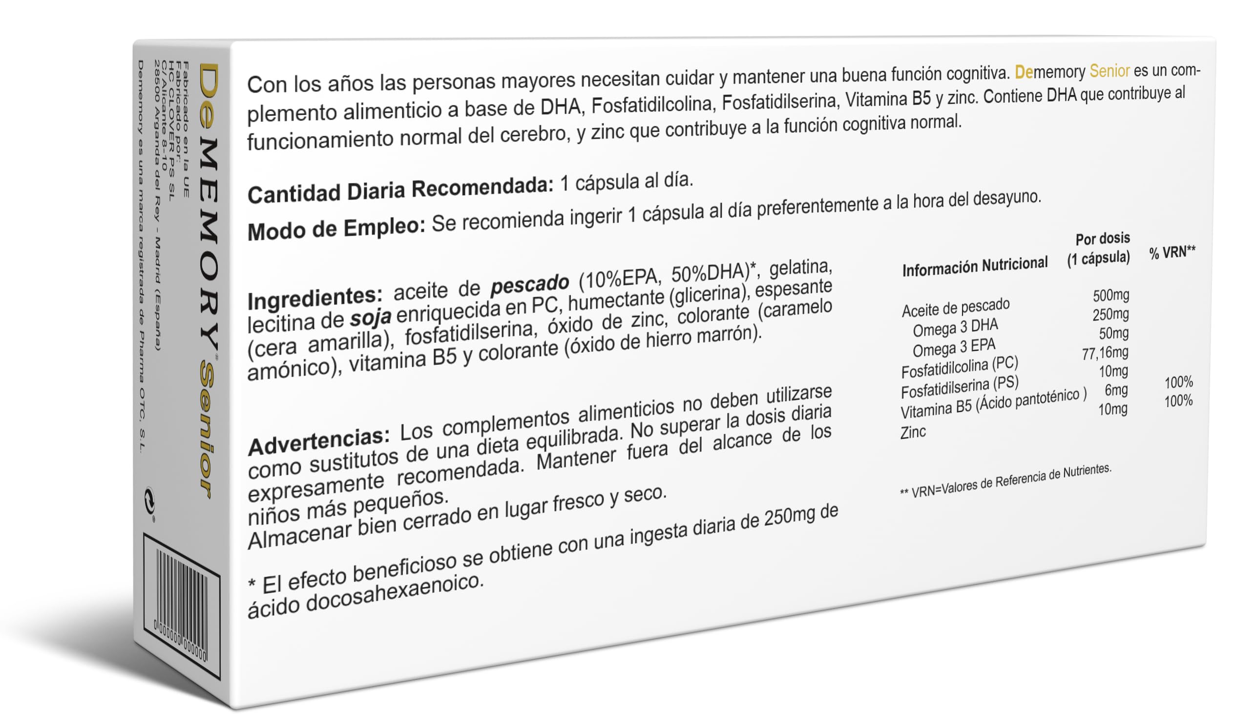 DeMemory Senior 30 Cápsulas – Pack de 3 Unidades - Tratamiento para 3 Meses - Contribuye al Funcionamiento Normal del Cerebro en Personas Mayores - con DHA, Fosfolípidos, Vitamina B5 y Zinc