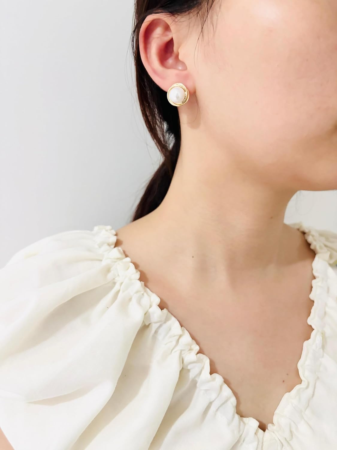 Aleasha Big Pearl Earrings for Women Faux White Pearl Silver925 Stud Earrings Classic Gold Earring Jewelry - Image 5