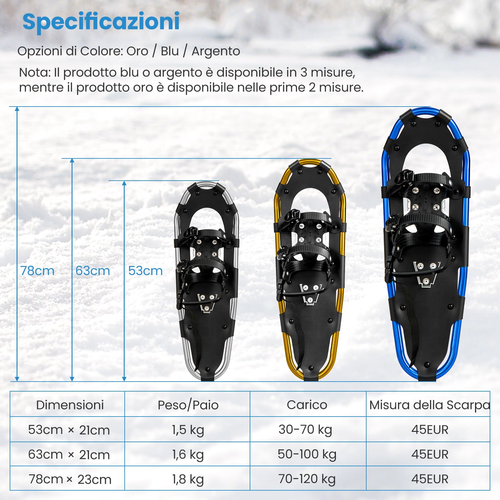 GYMAX Set Ciaspole da Neve, Racchette da Neve in Leghe di Alluminio con Bastoni da Trekking Regolabile e Borsa Impermeabile, Ideali per Donne Uomini e Bambini, Gamma di Peso 30-130 kg